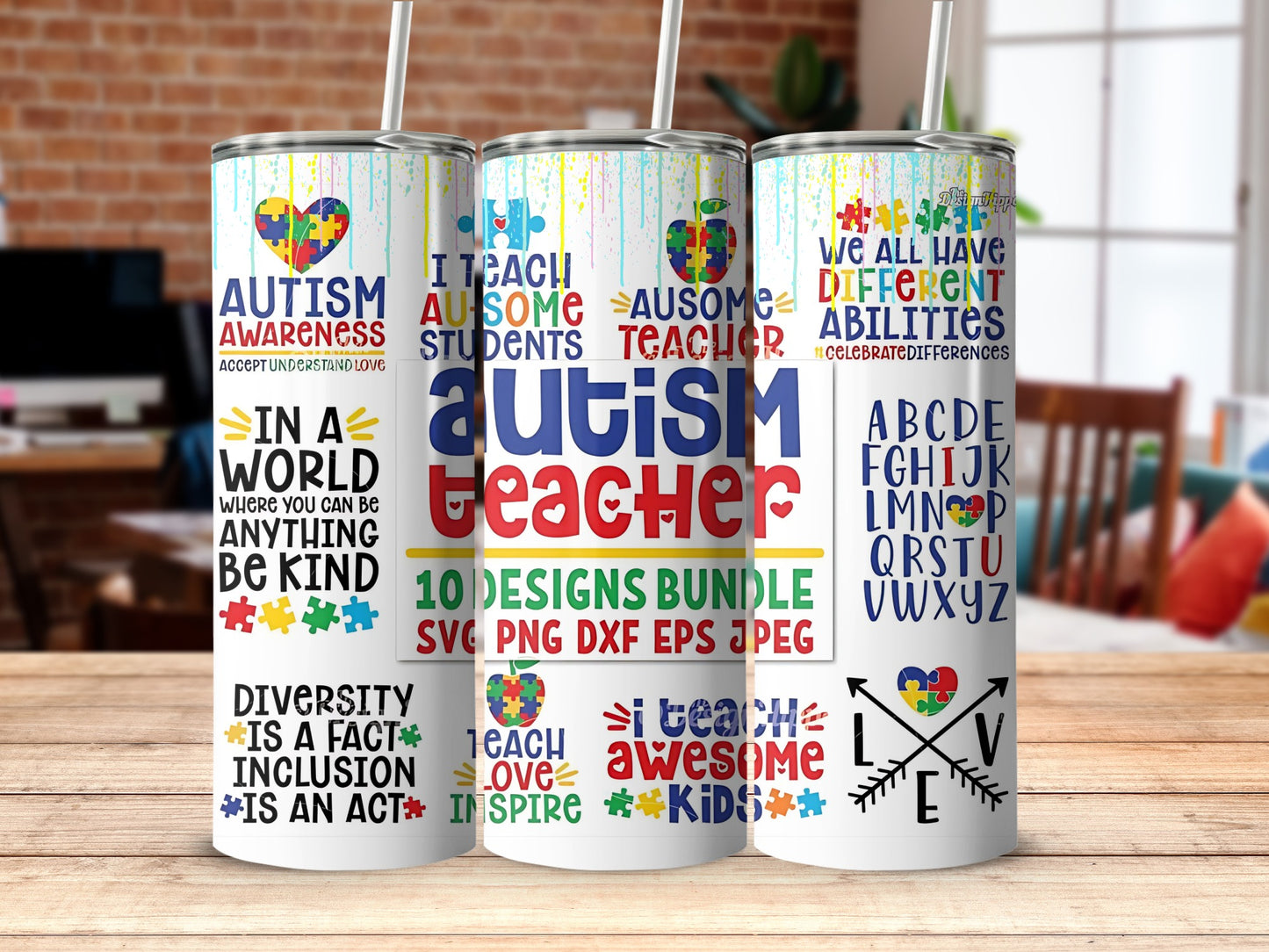 Autism Awareness Colourful Design Tumbler Flask