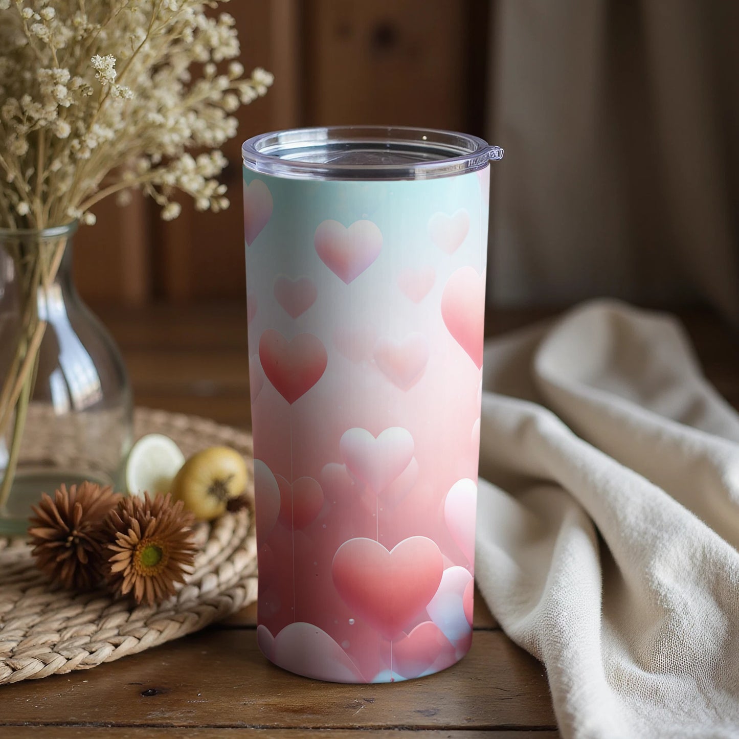 Gradient Hearts Insulated Travel Mug Tumbler Cup