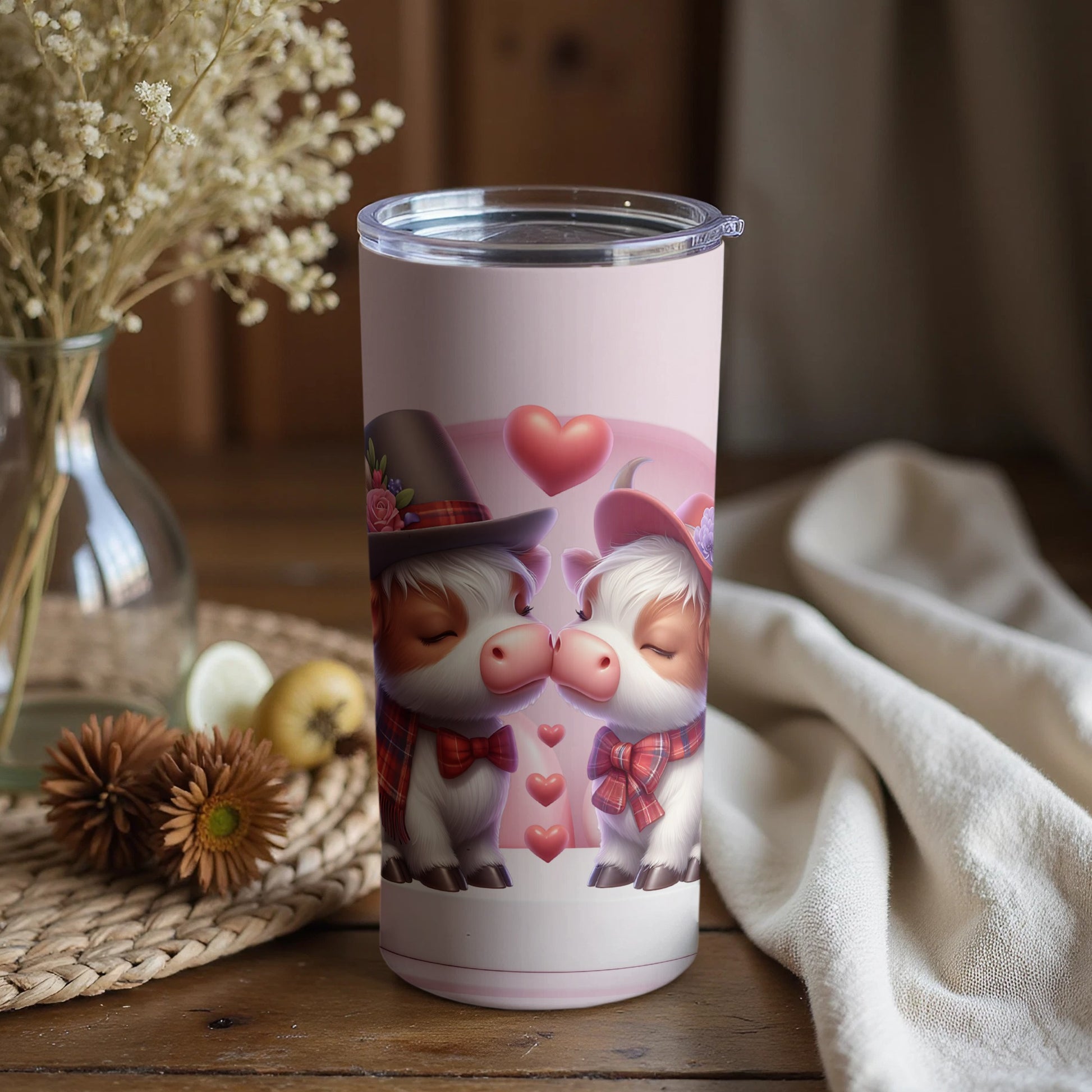 Adorable Pig Couple Design Insulated Tumbler Cup