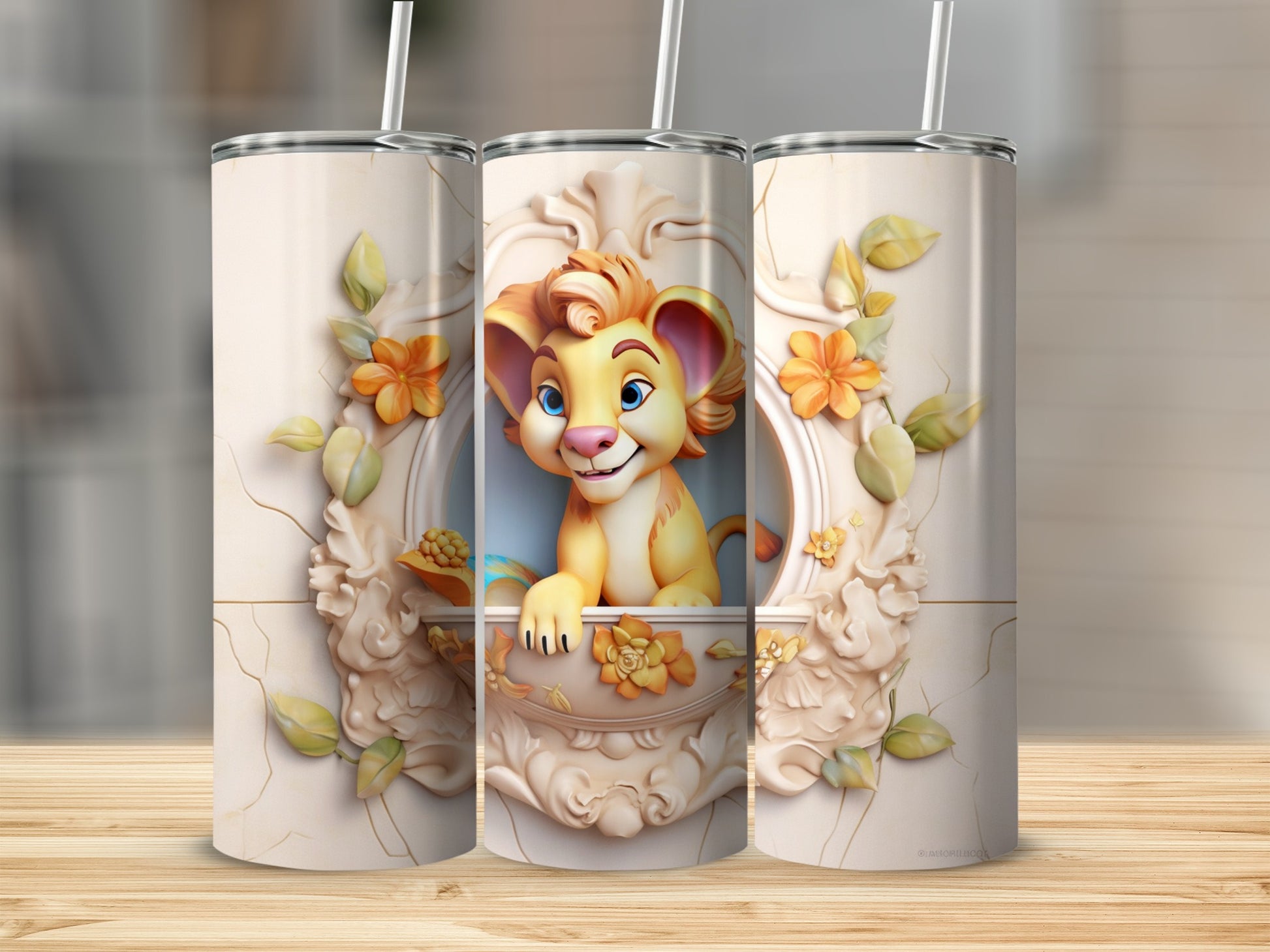 Adorable Cartoon Lion Design Personalized Tumbler