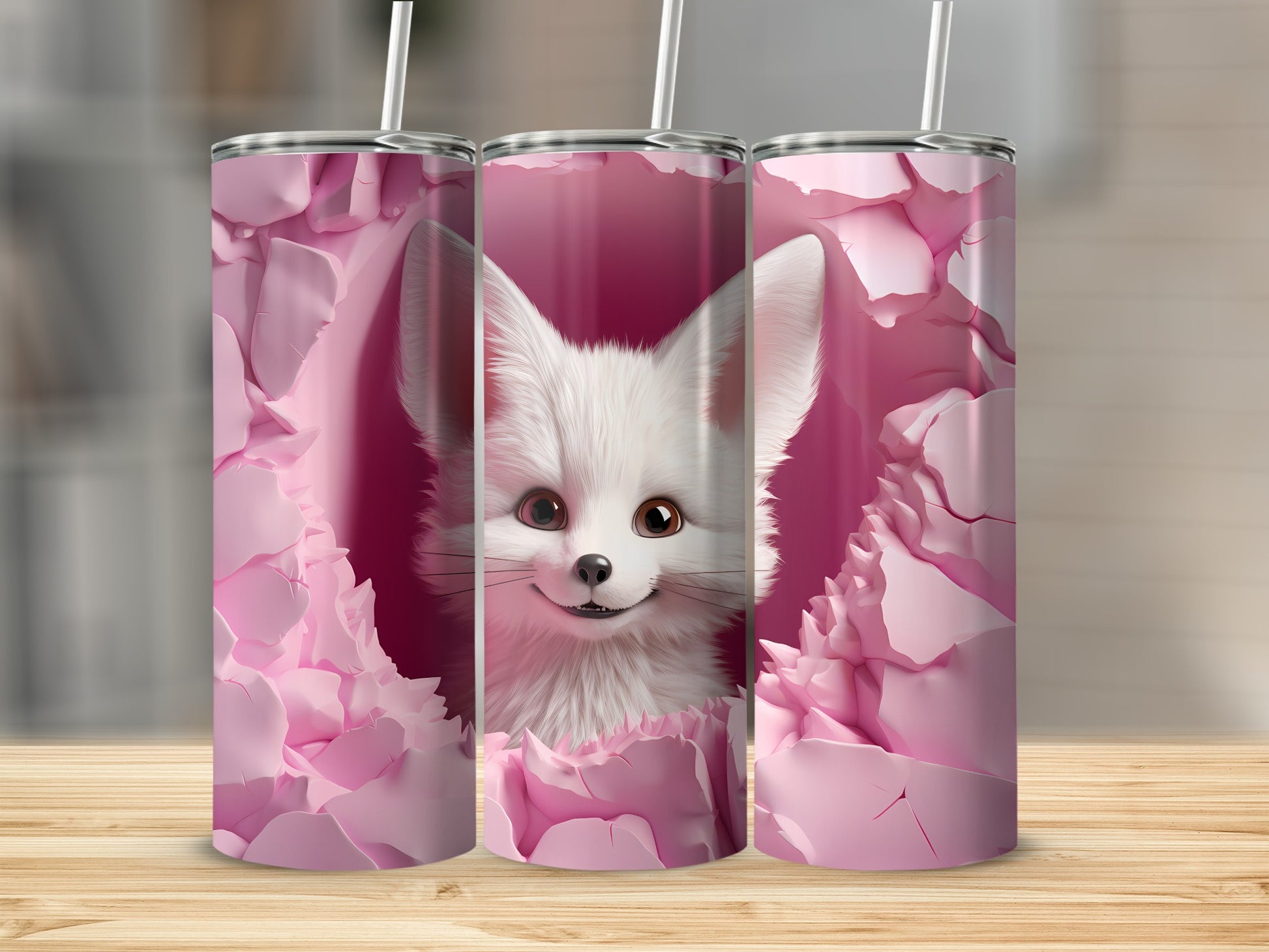 Cute Fennec Fox with Pink Cracked Wall Tumbler Product