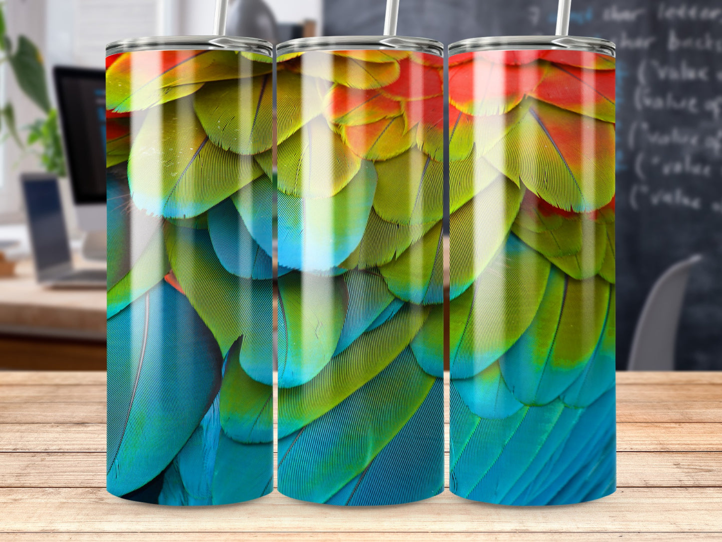 Parrot Plumage Design Colorful Feather Pattern Tumblers