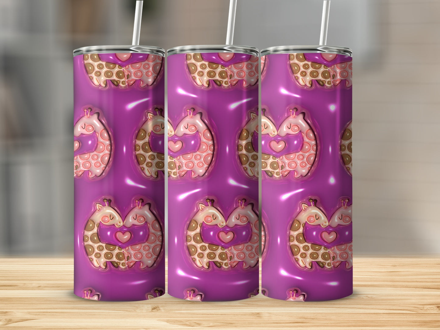 Cute Pink and Purple Animal Pattern Tumbler Design