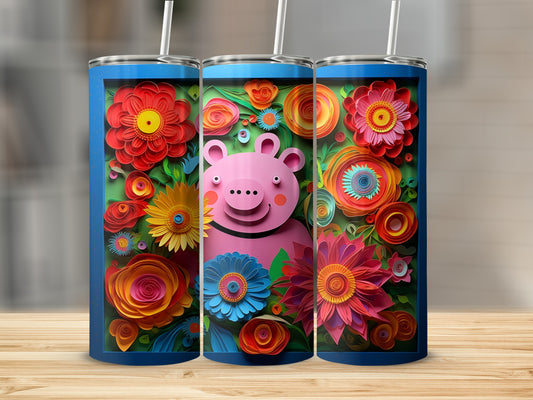 Colorful Floral Pig Design Tumbler for Bright Celebrations