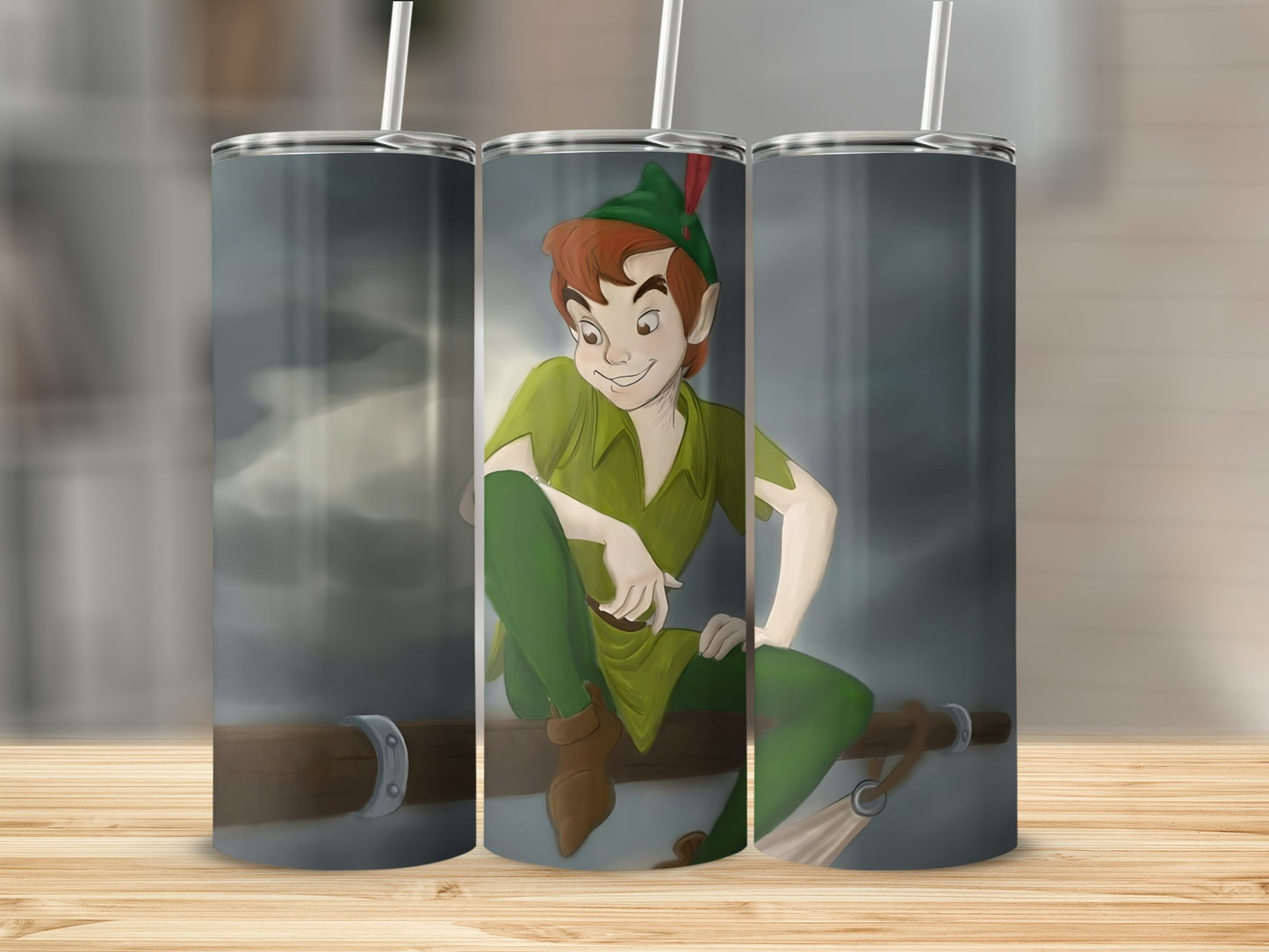 Peter Pan on a broom drink tumbler fantasy art