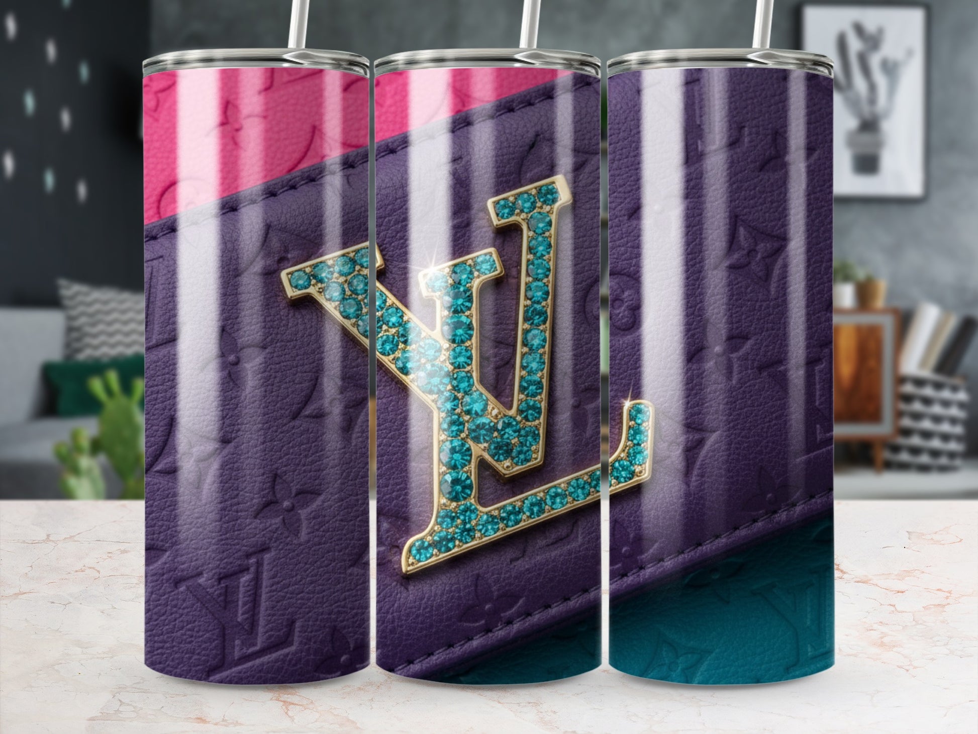 Stylish Multicolor Pattern Tumblers with Luxury Logo Design