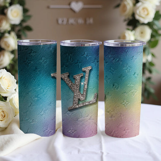 Gradient Color Tumbler with Jewelled Initial Design