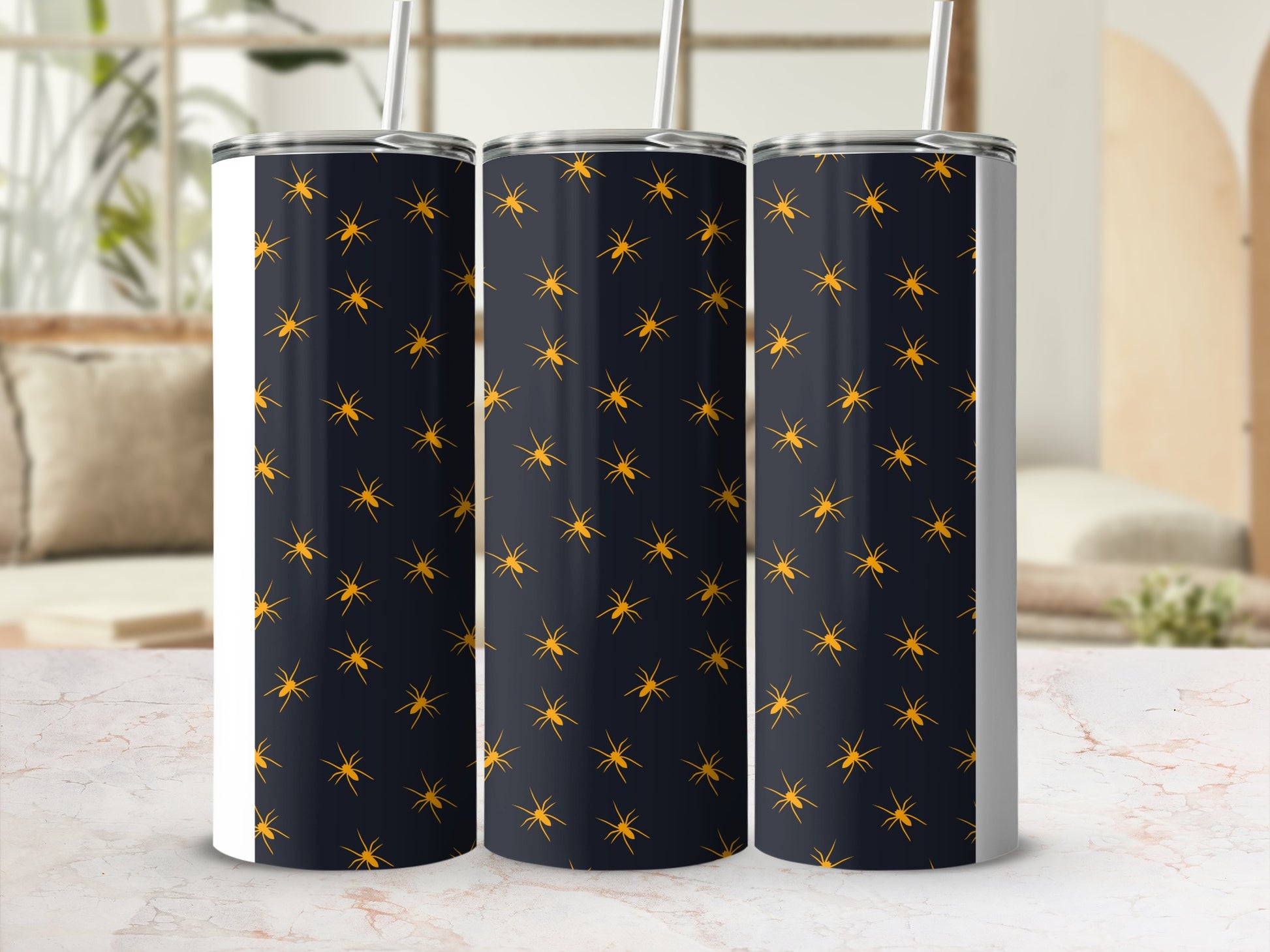 Orange Spiders Dark Blue Pattern Tumbler Product Type