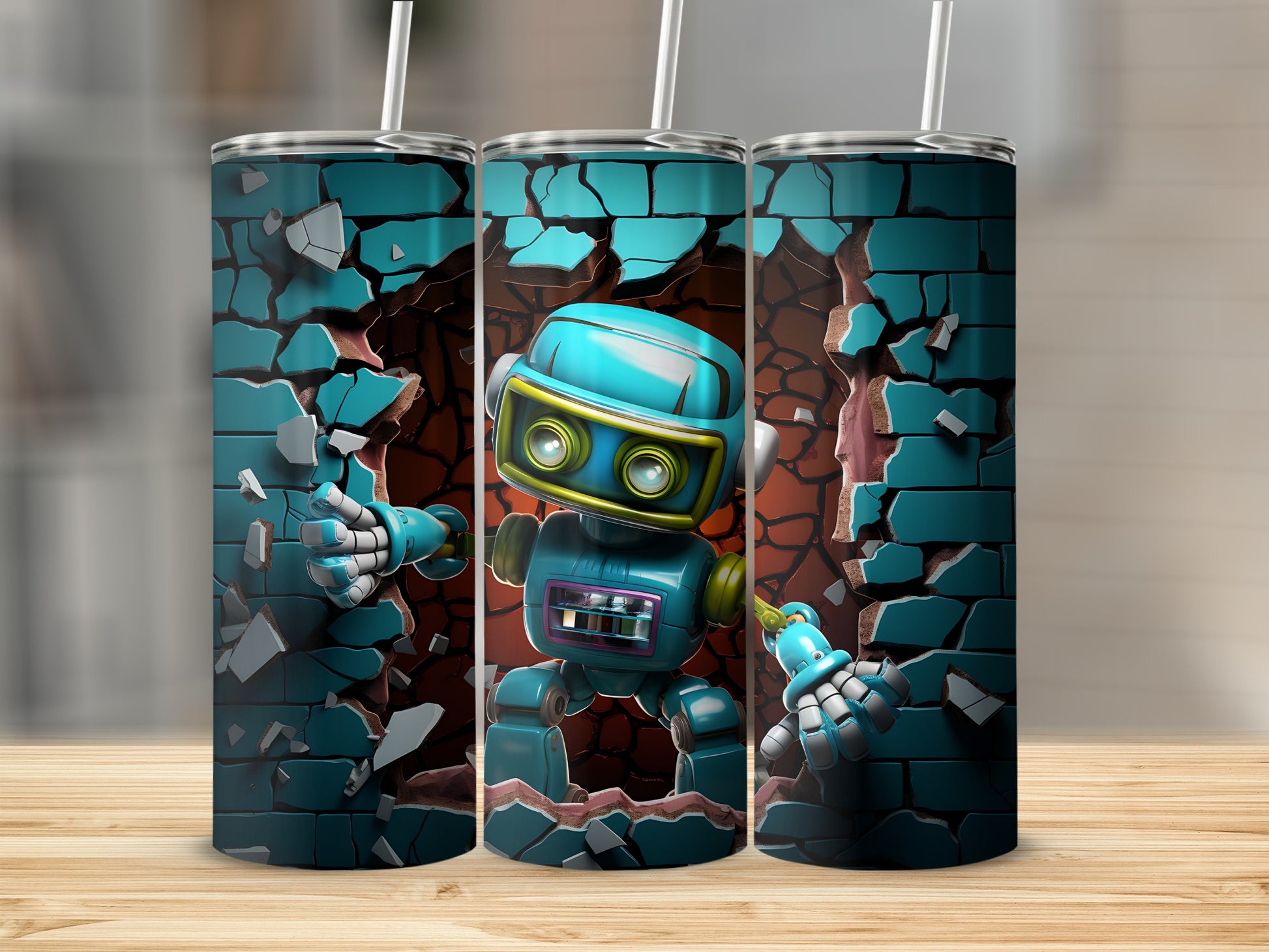 Robot Breaking Through Wall Design Tumbler Product