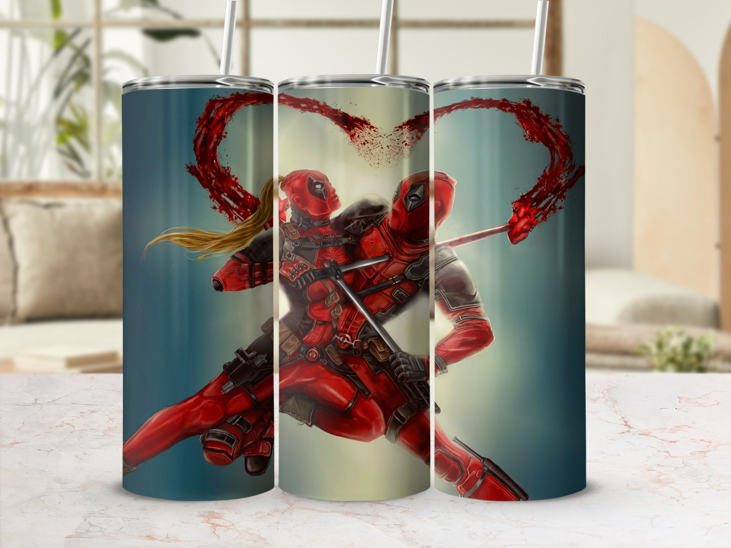 Deadpool Couple Red Heart Design Tumbler product type