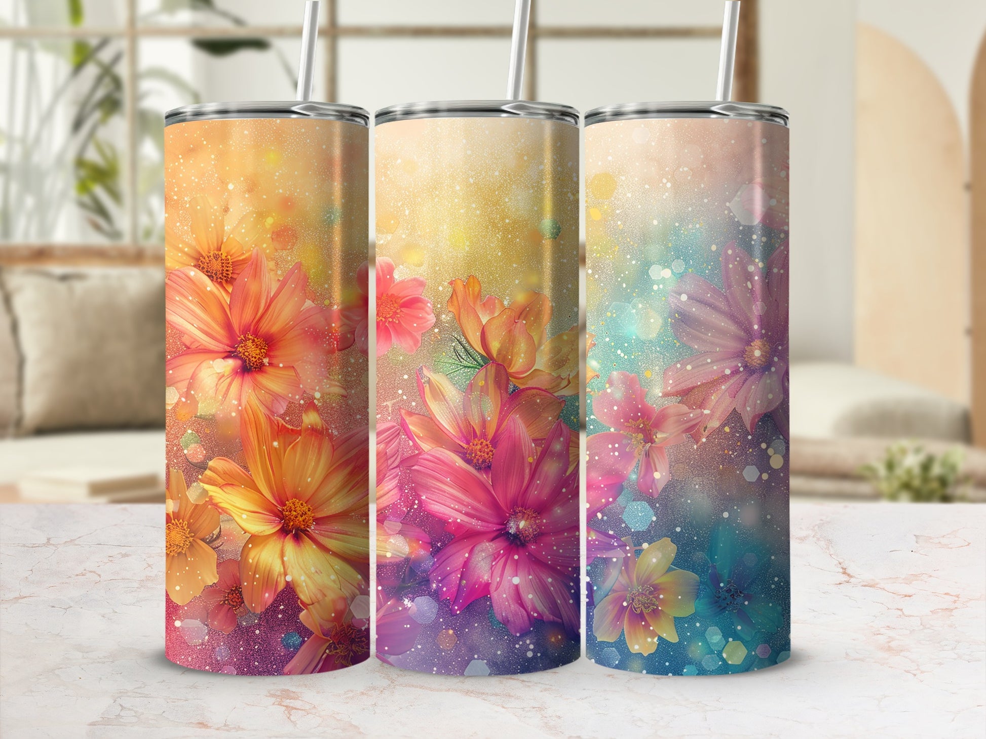 Colorful Floral Design Tumbler Vibrant Drinkware