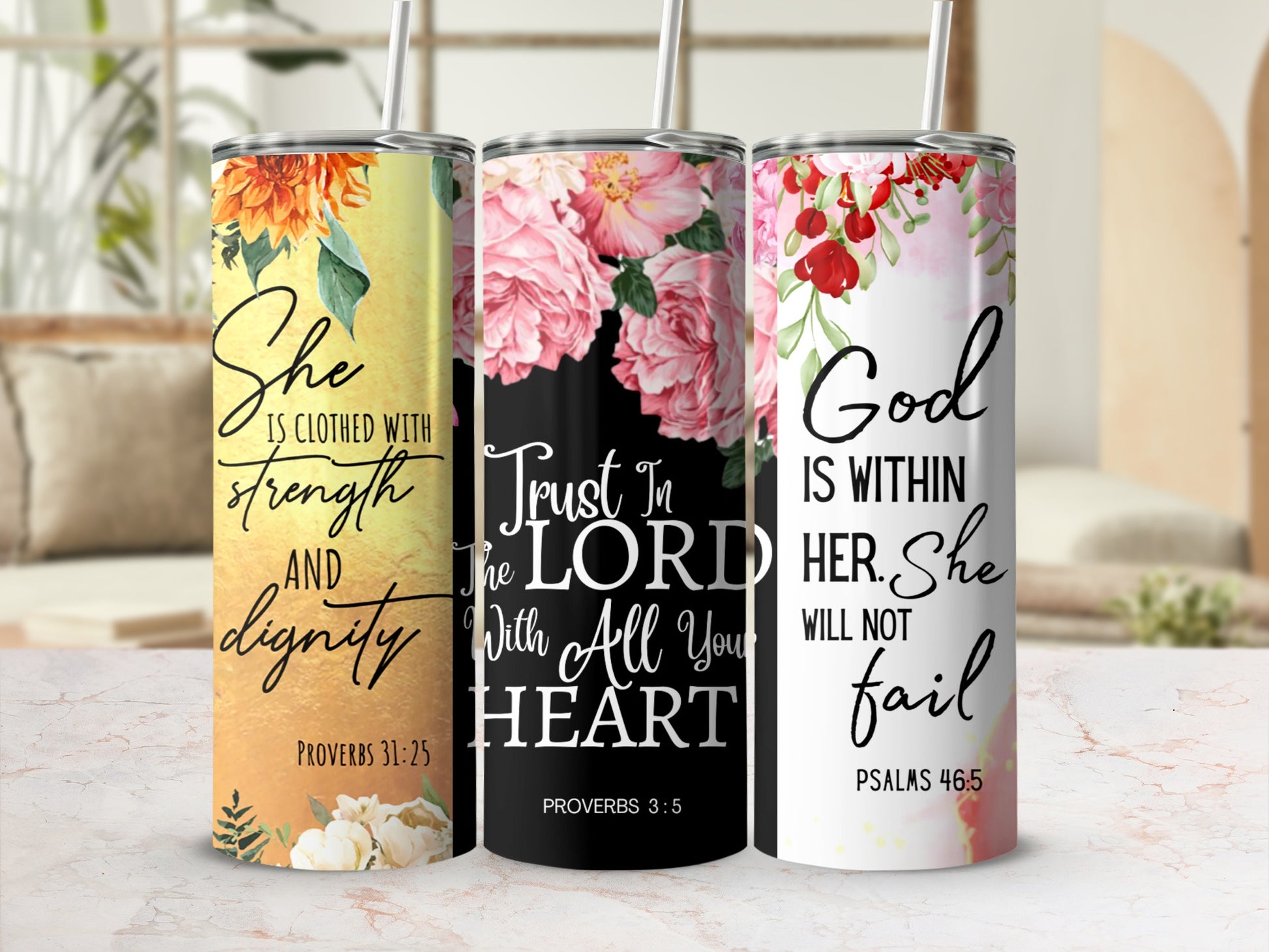 Inspirational Floral Bible Verses Tumbler Set for Faithful