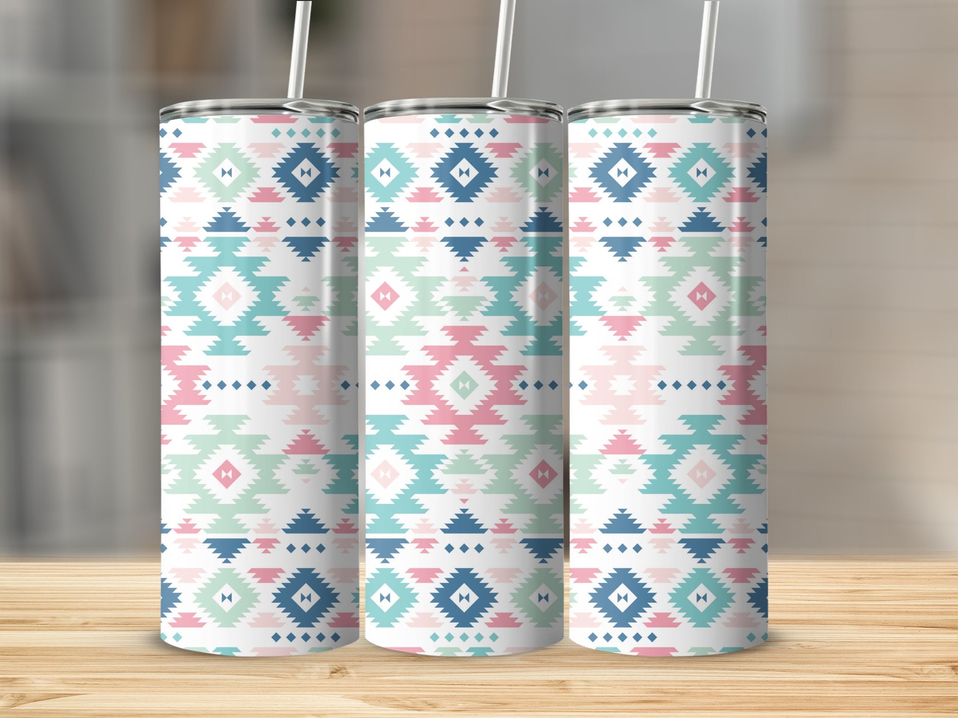 Colorful Aztec Tribal Pattern Tumbler with Straw Product