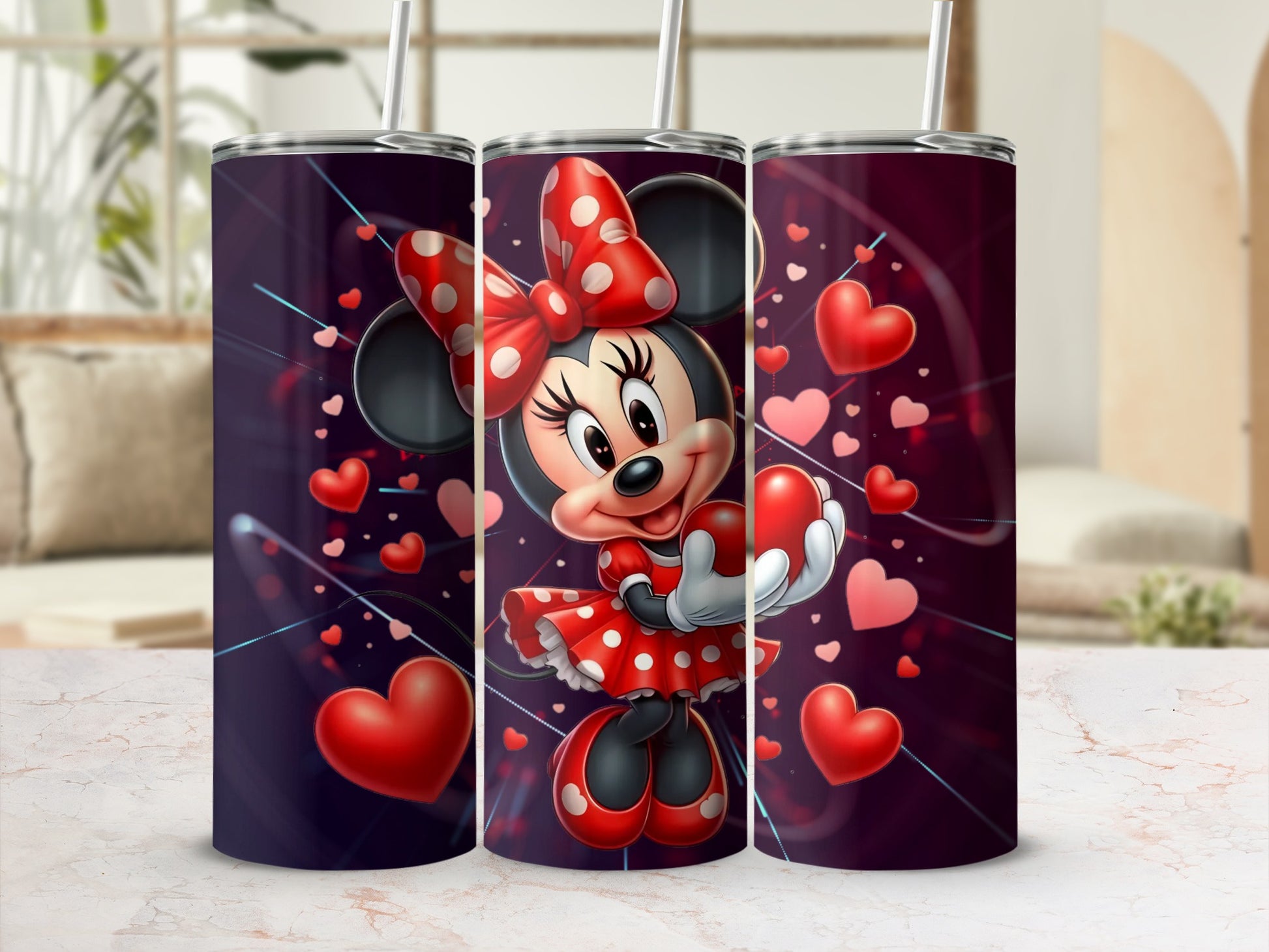 Minnie Mouse and Hearts Illustration Tumbler Cup