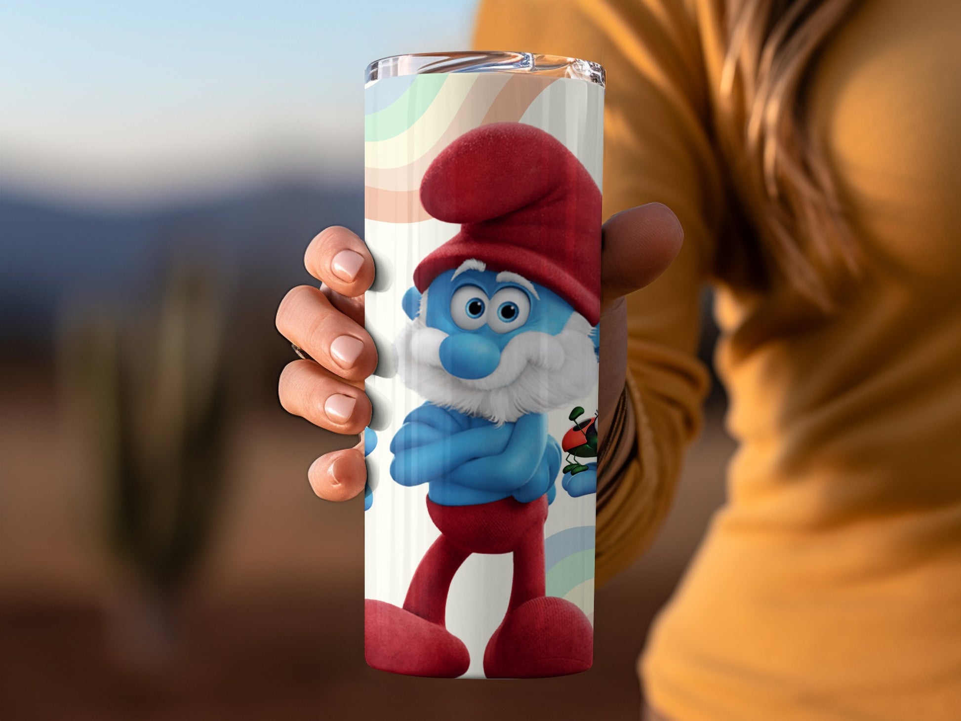 Animated Blue Character Travel Mug for Beverages