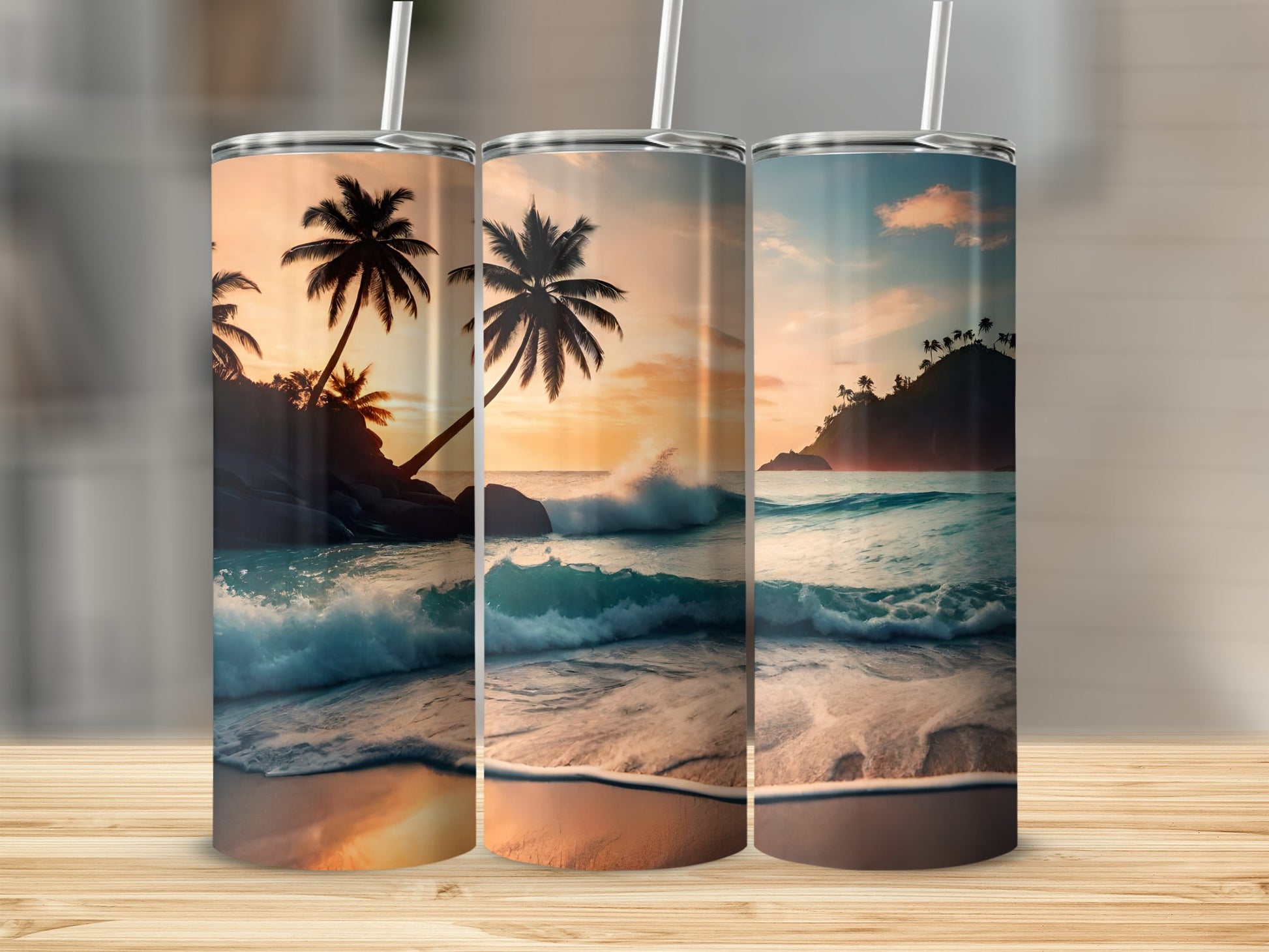 Tropical Island Sunset Tumbler for Beach Lovers