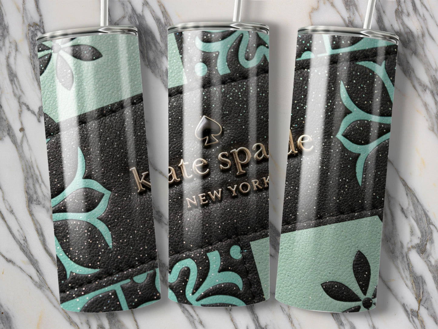 Kate Spade Inspired New York Flowers Embossed Pattern Tumblers