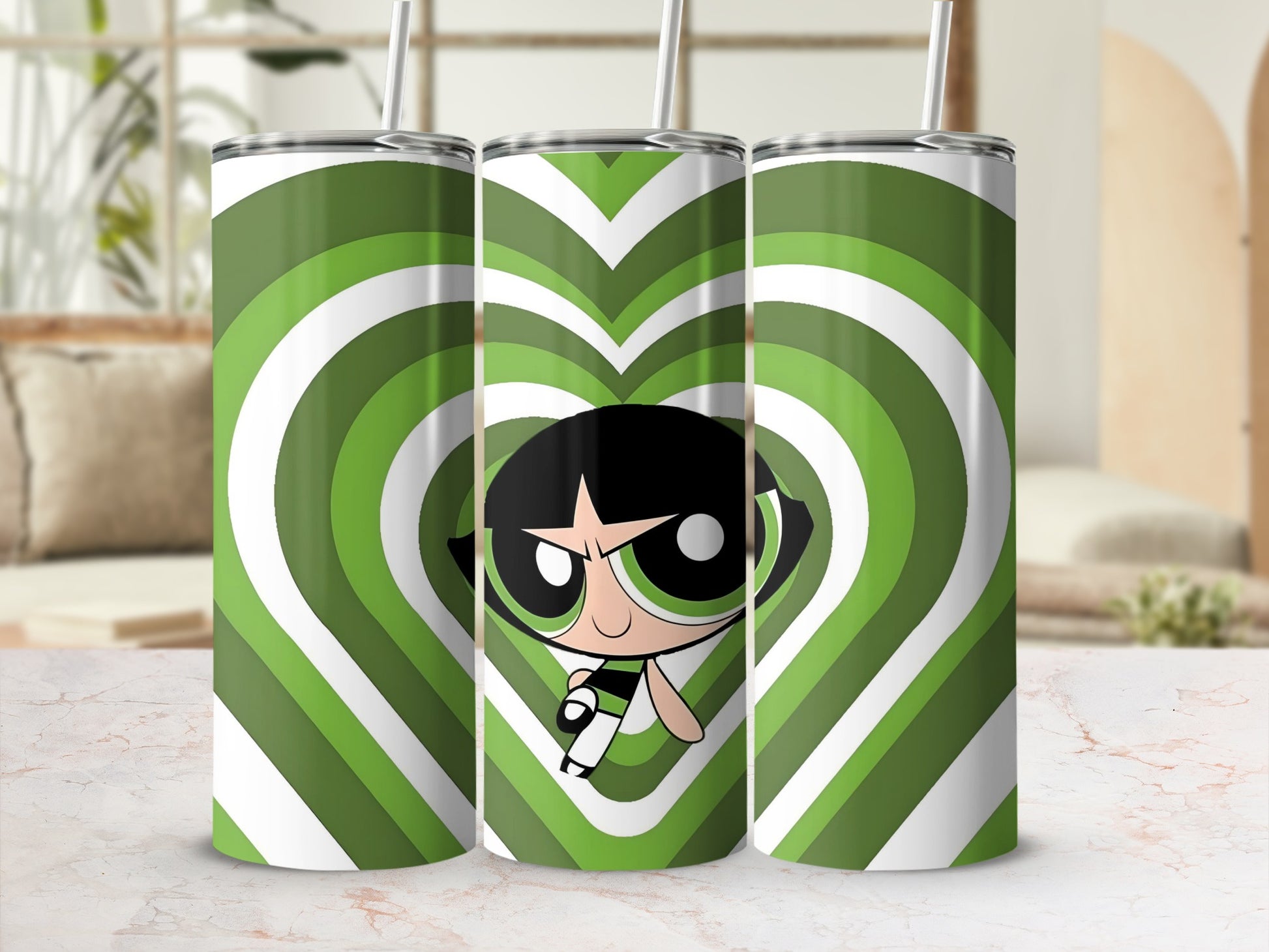 Green Heart Cartoon Character Tumbler For Kids and Adults
