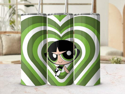 Green Heart Cartoon Character Tumbler For Kids and Adults
