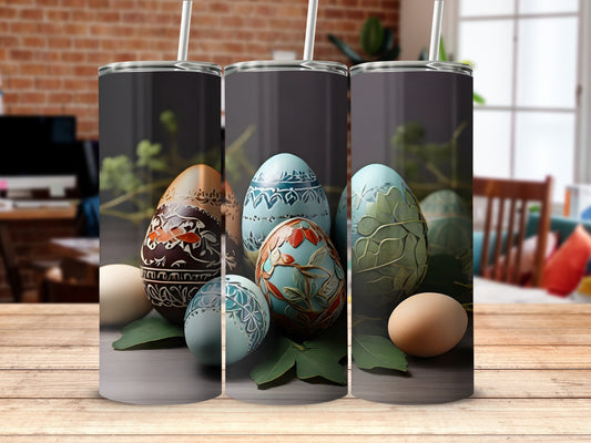 Festive Decorated Eggs Pattern Ornate Leaves Tumbler product type