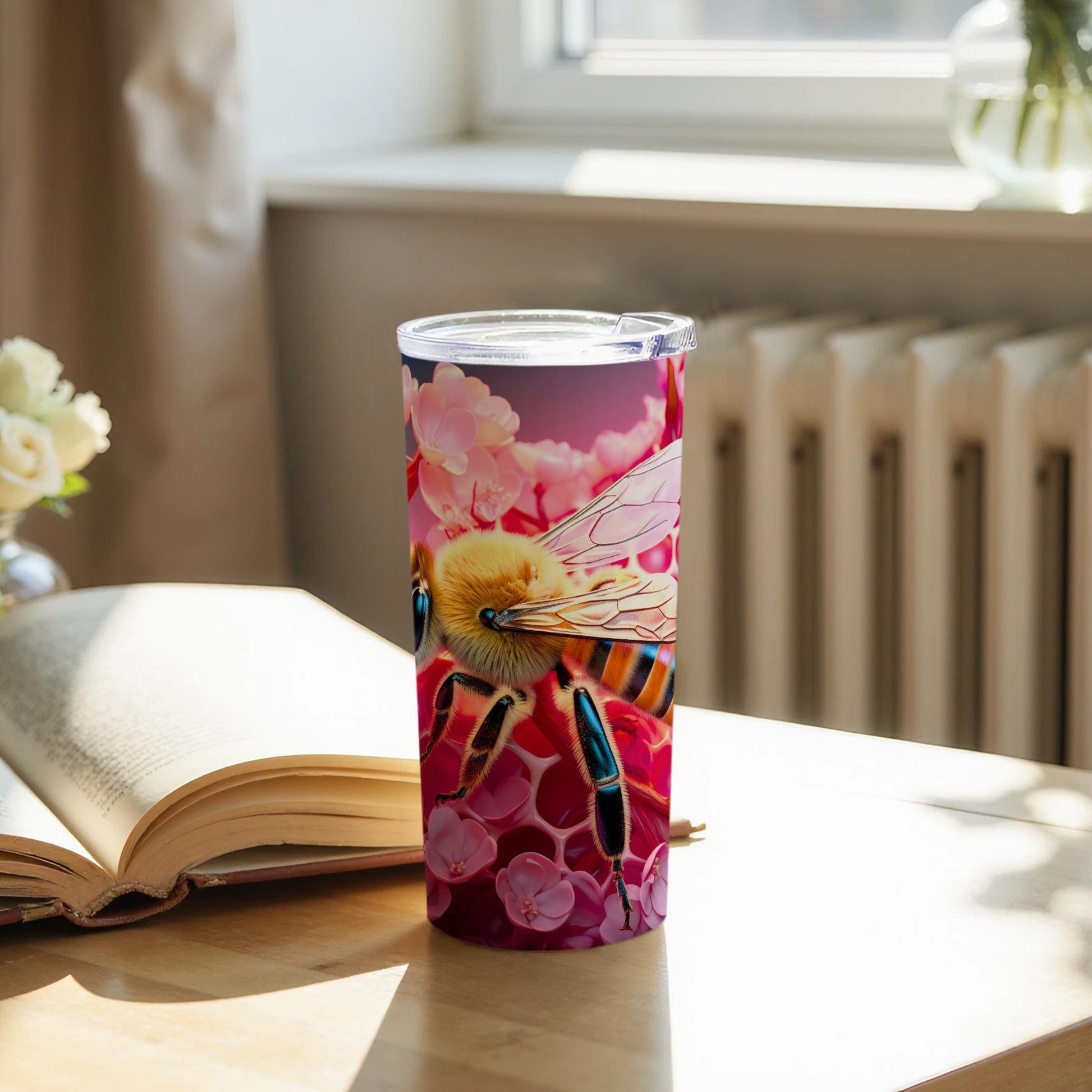 Honeybee Pink Floral Design Honeycomb Tumbler product type