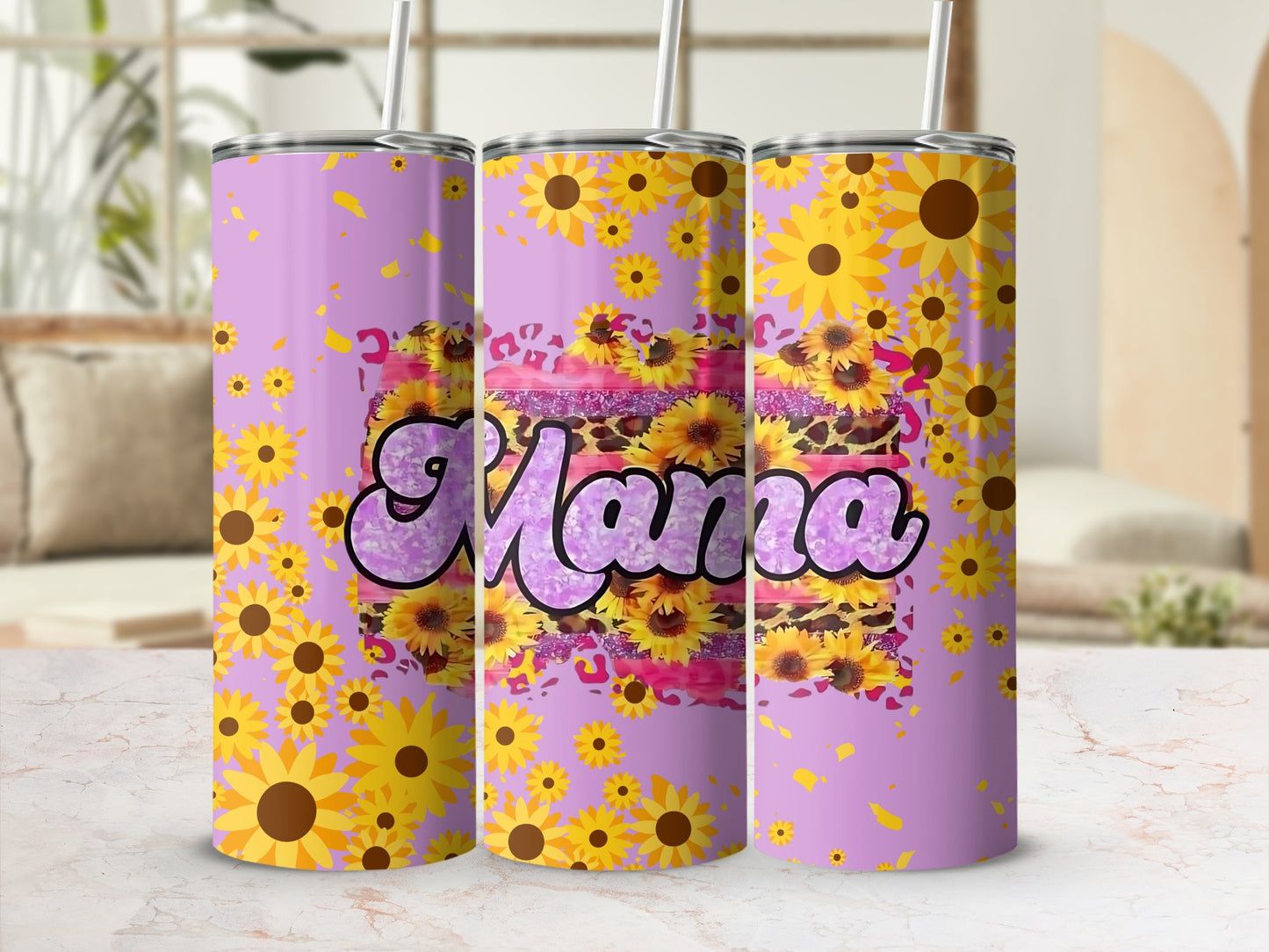 Purple Mama Floral Design Sunflower Tumbler Cup