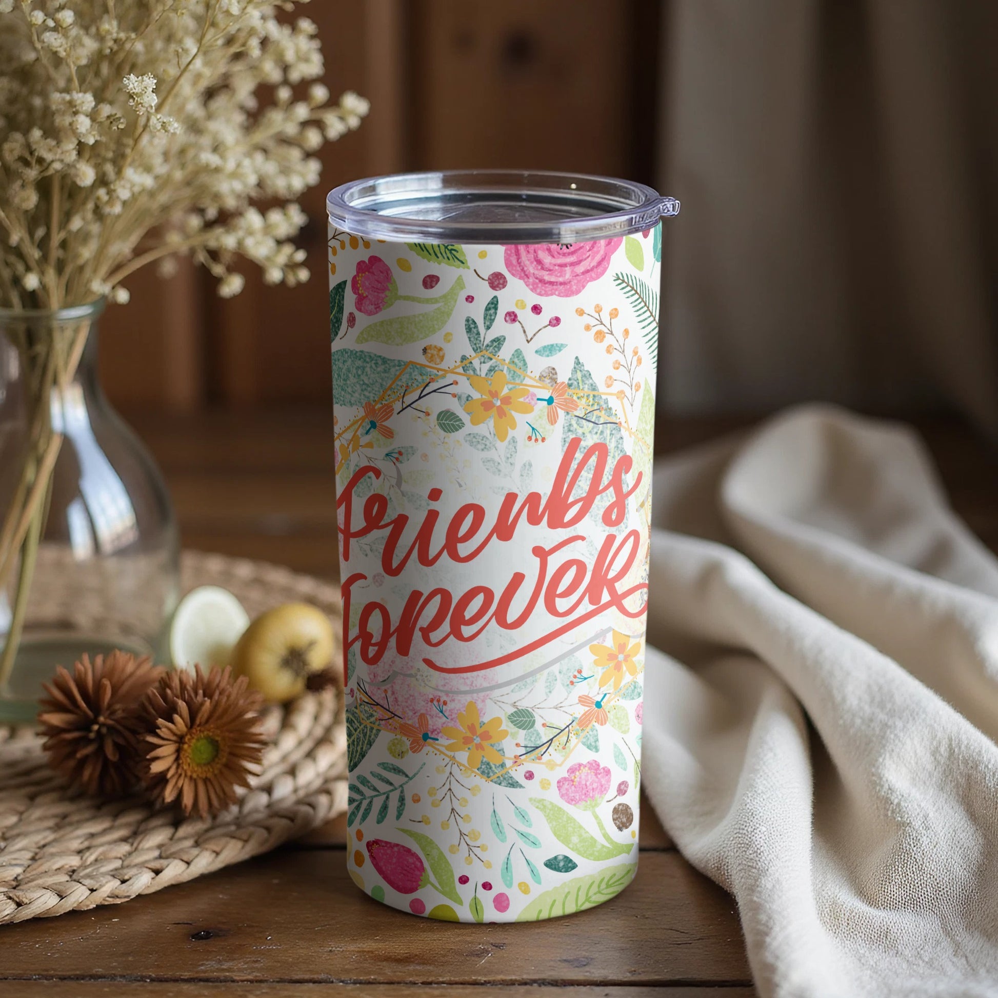 Friends Forever Floral Design Tumbler for Gift Ideas