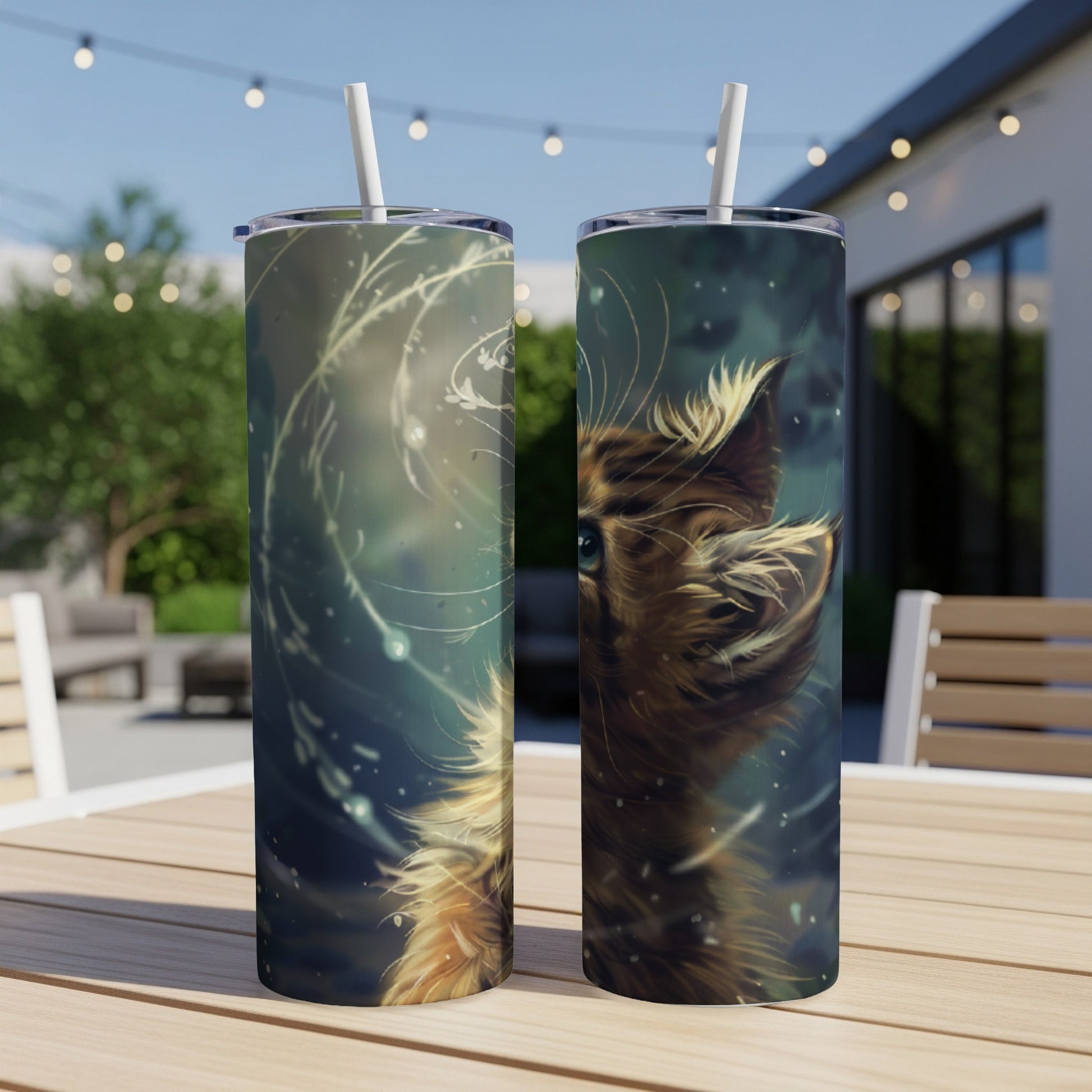 Two tall tumblers featuring a close-up illustration of a cat's face.