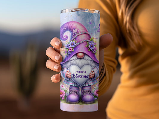 Gnome Holding You're a Blessing Heart Tumbler Product