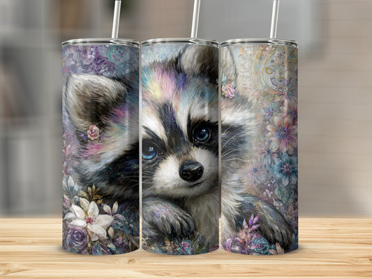 Cute Baby Raccoon With Flowers Tumbler Cup