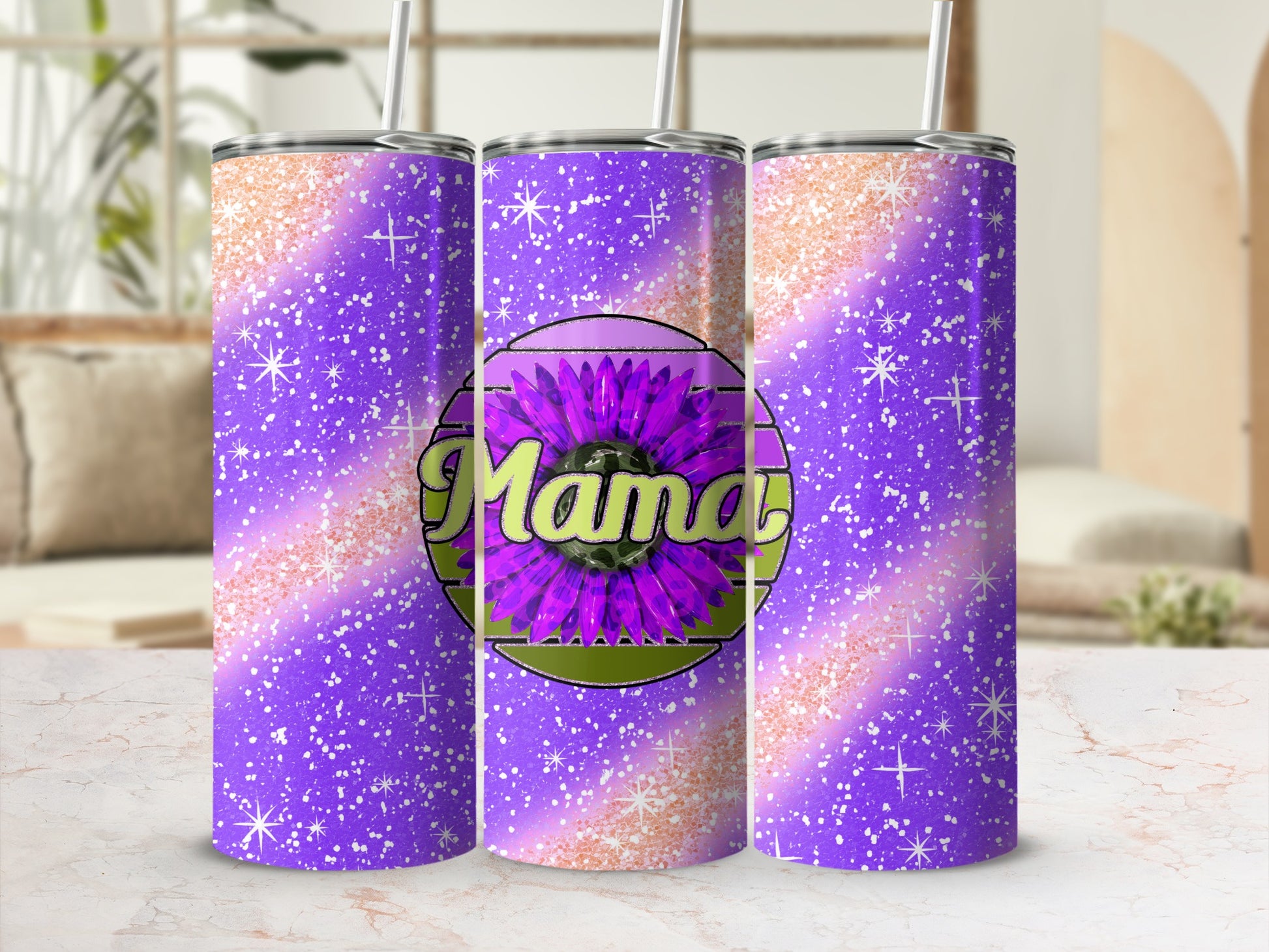 Purple Glitter Mama Design Insulated Tumbler Cup