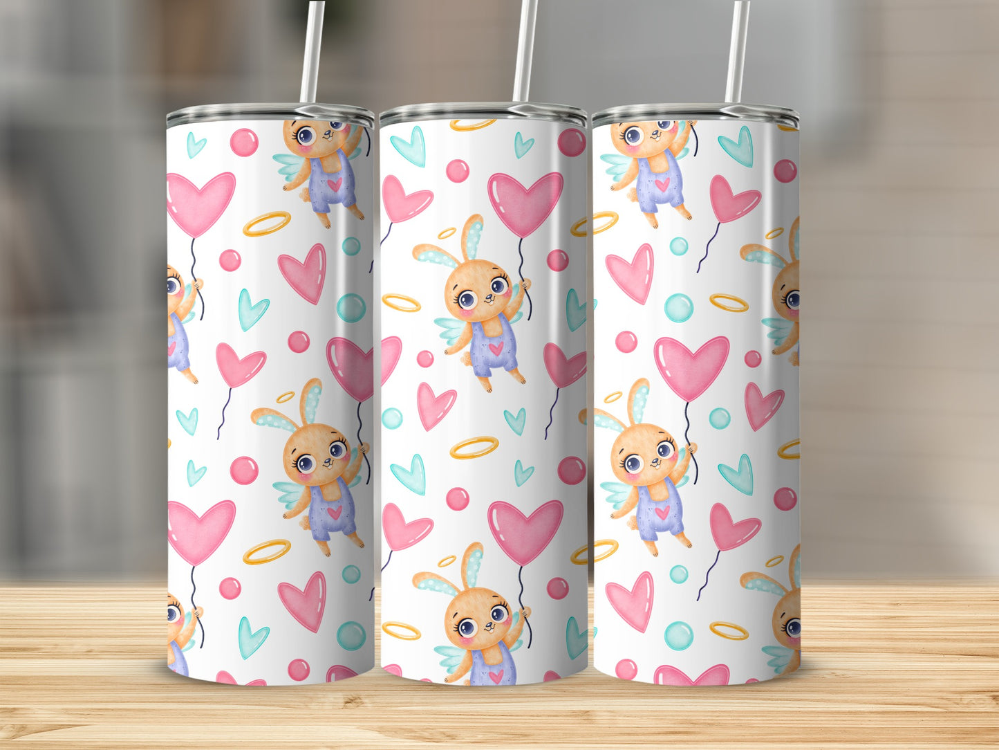 Cute Cartoon Angel Design Tumbler with Heart and Balloon
