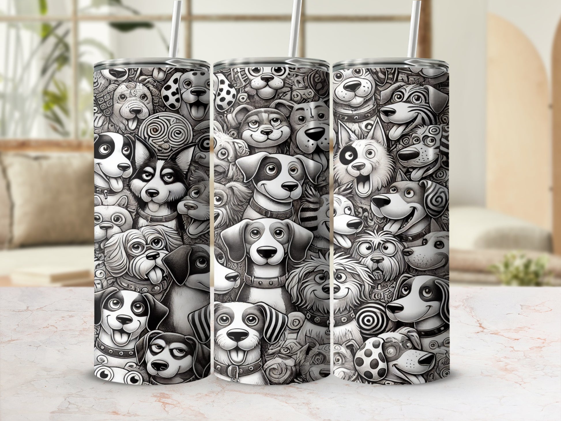 Adorable Dogs Illustrated Black and White Product