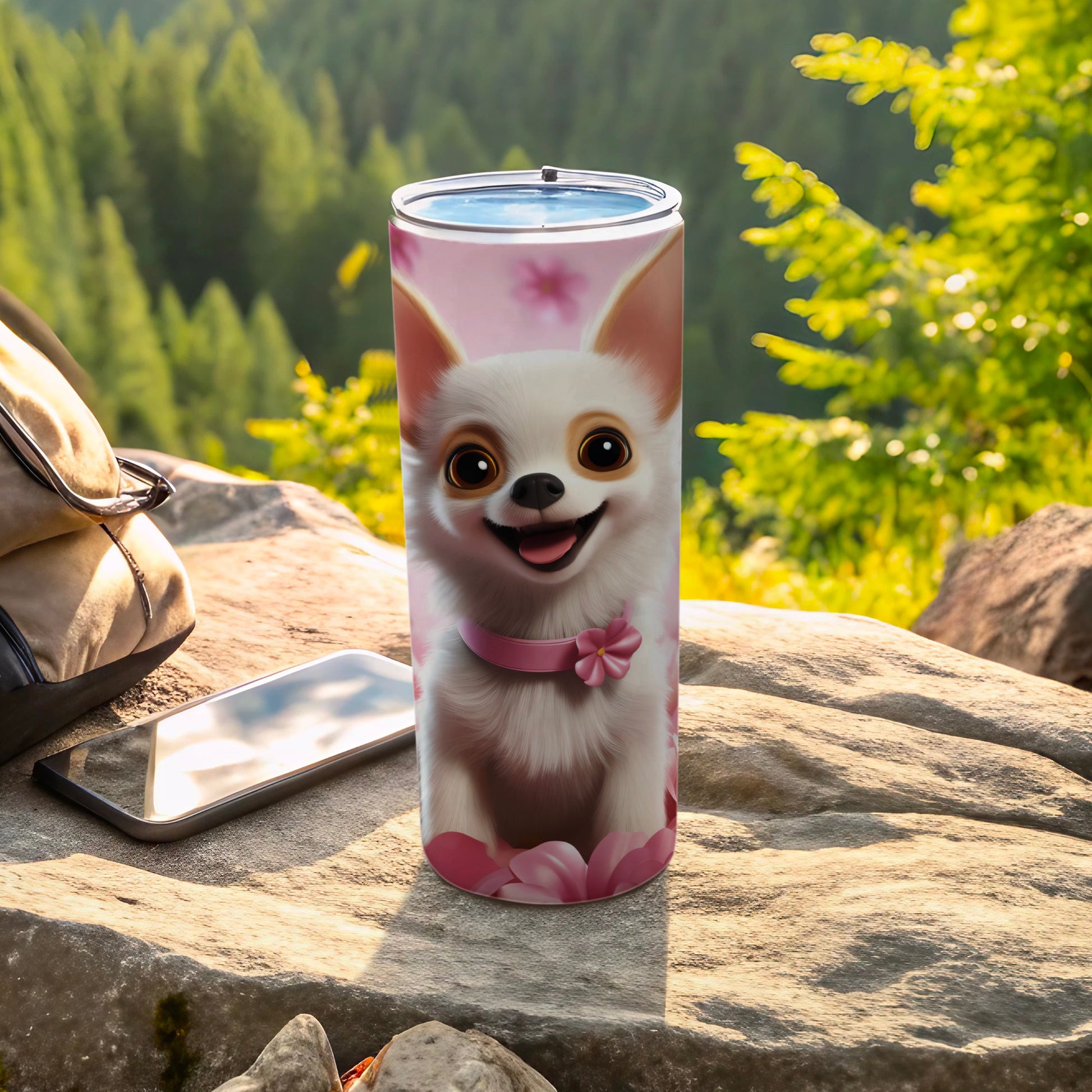 Adorable White Chihuahua Puppy Pink Collar Tumbler product type
Tumbler, Chihuahua, Puppy, Dog, Cute Dog, Pink Design, Pet Lover, Animal Print, Drinkware, Gift Idea, Happy Puppy, Chihuahua Gift, Dog Mom Gift, Portable Tumbler, Travel Tumbler, Outdoor Tumbler, Forest Background, Canine Art, Flower Collar, Pink Pet