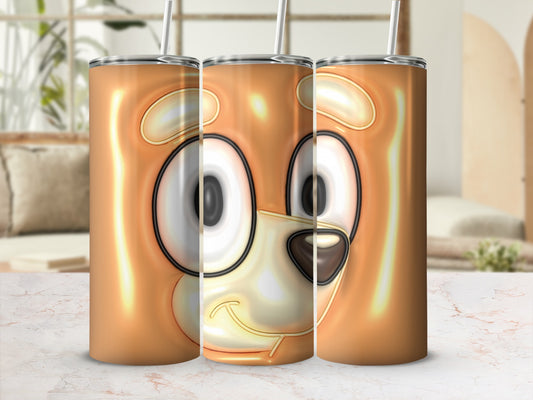 Cute Animated Bear Face Design Tumbler With Straw Cup