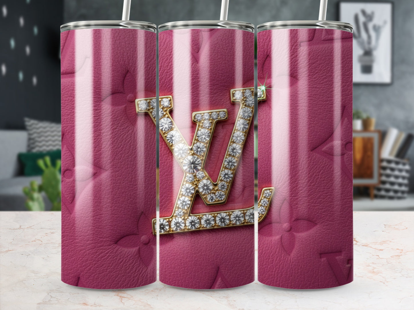 Stylish Pink Tumblers with Sparkling Diamond Lettering