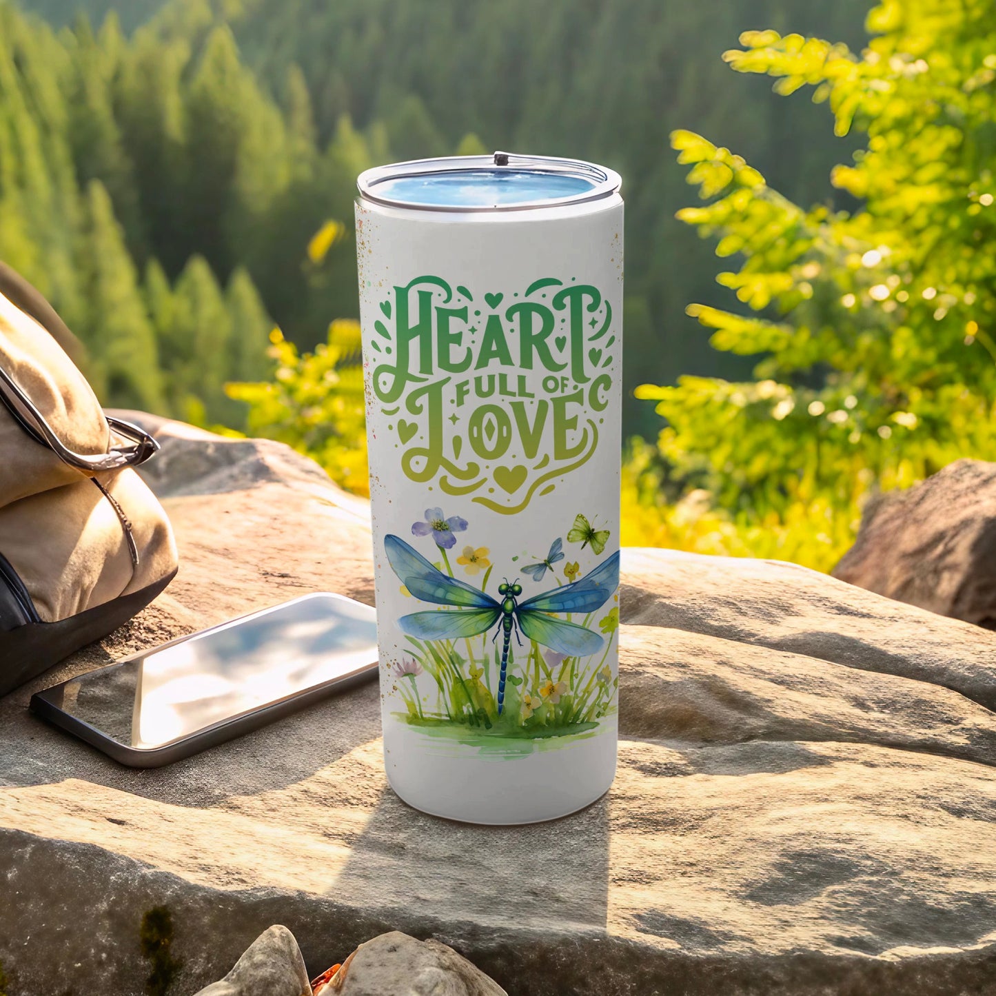 Heart Full of Love Dragonfly Design Tumbler Cup