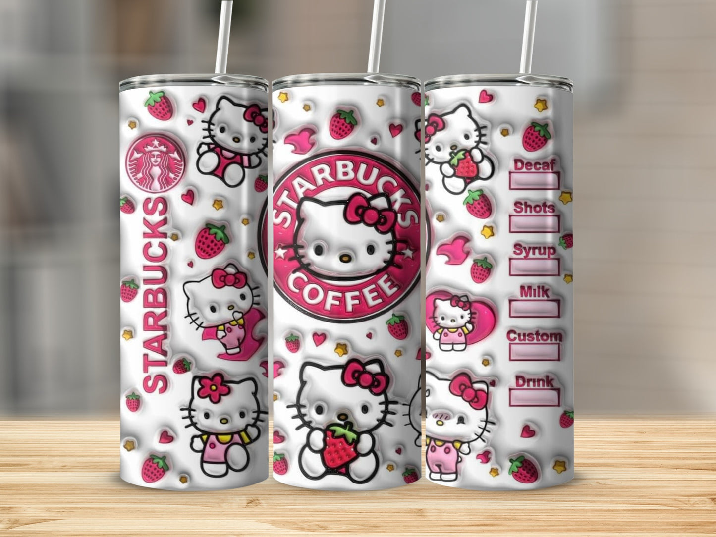 Cute Hello Kitty Starbucks Theme Customizable Drinkware