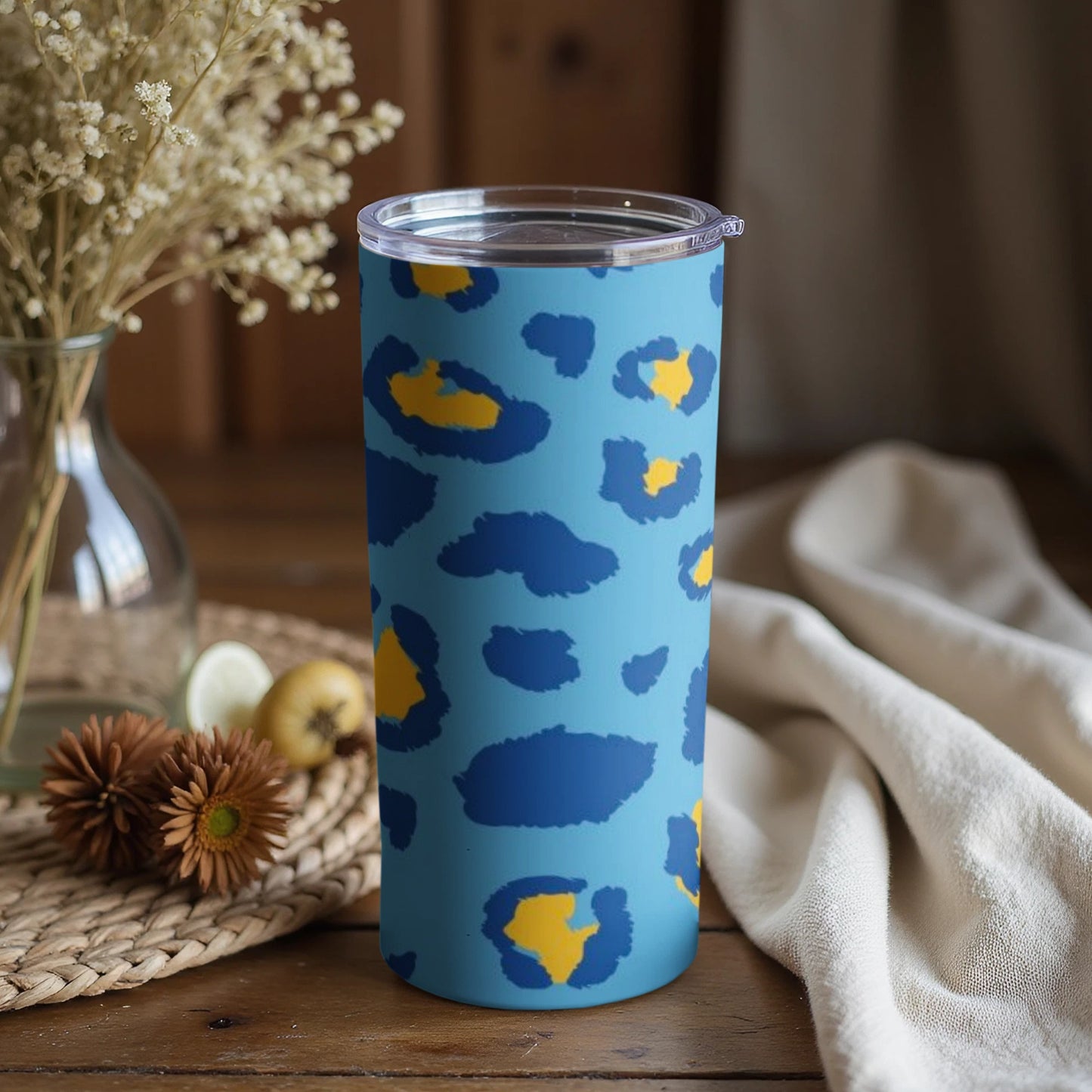 Vibrant Blue and Yellow Leopard Print Tumbler Product