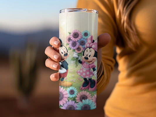 Mickey and Minnie with Flowers Design Tumbler Cup