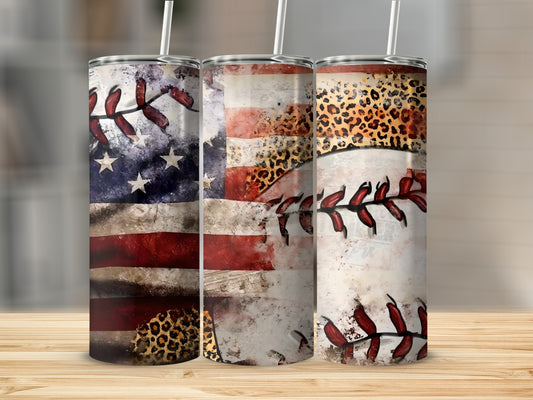 Patriotic Baseball USA Flag Leopard Print Tumbler Product