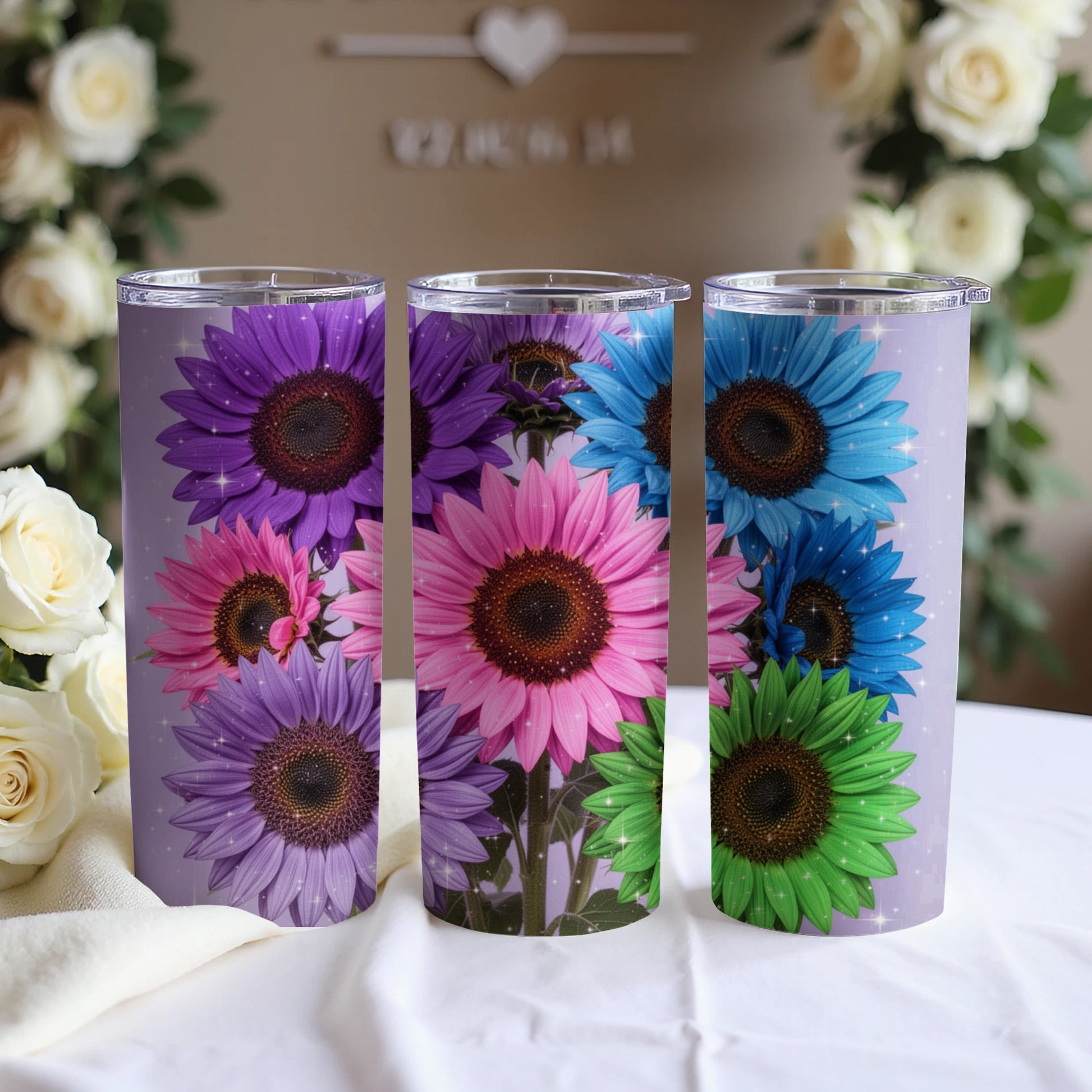 Colorful Sunflower Design Insulated Tumbler Cup