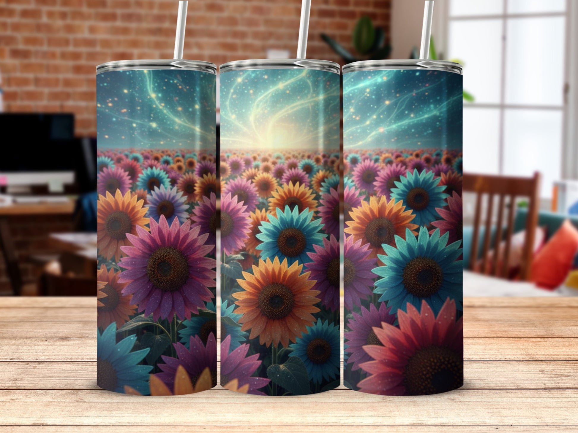 Colorful Sunflower Field Artistic Tumbler Design