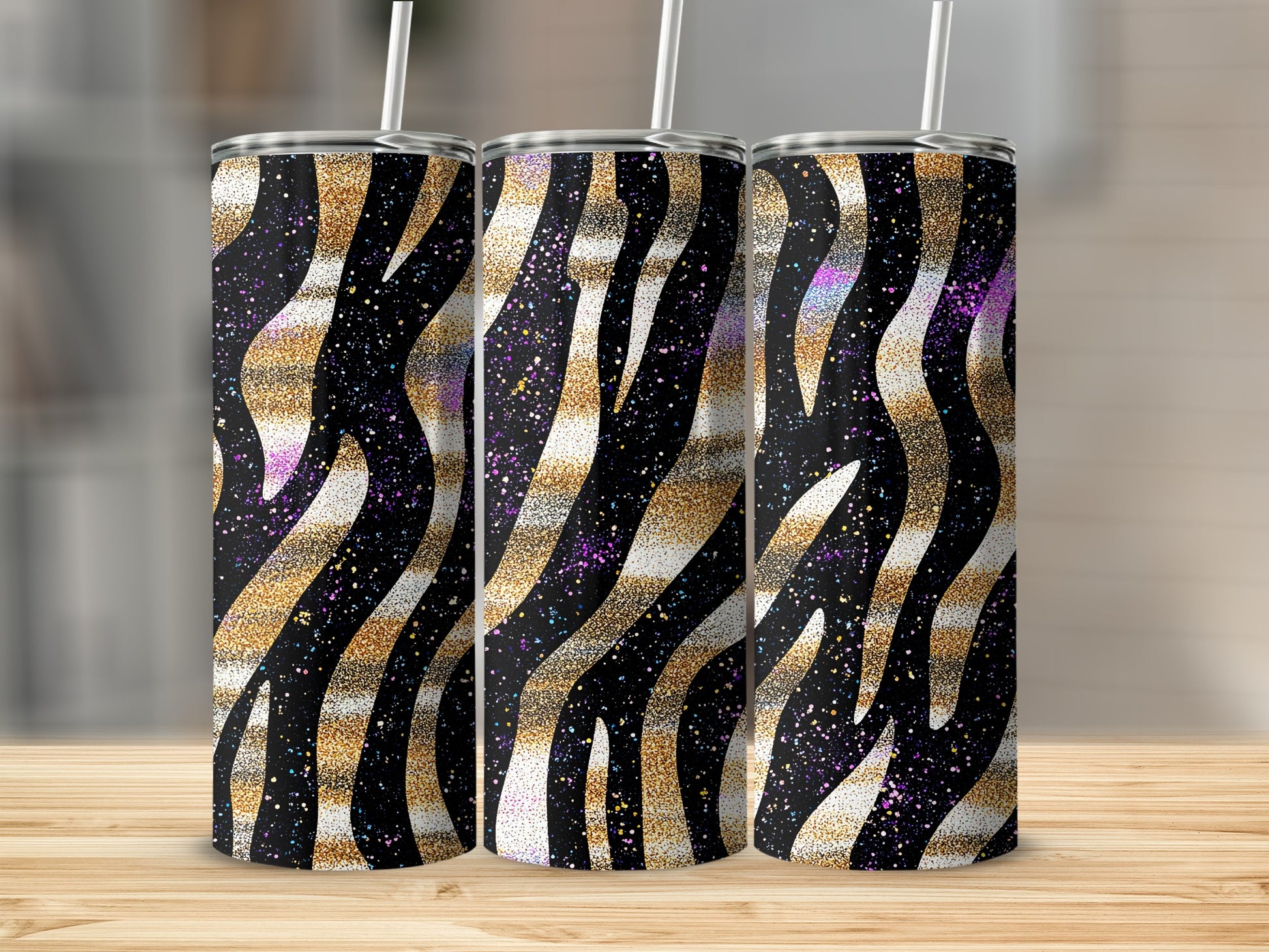 Glittery Zebra Stripes Design Tumbler Product