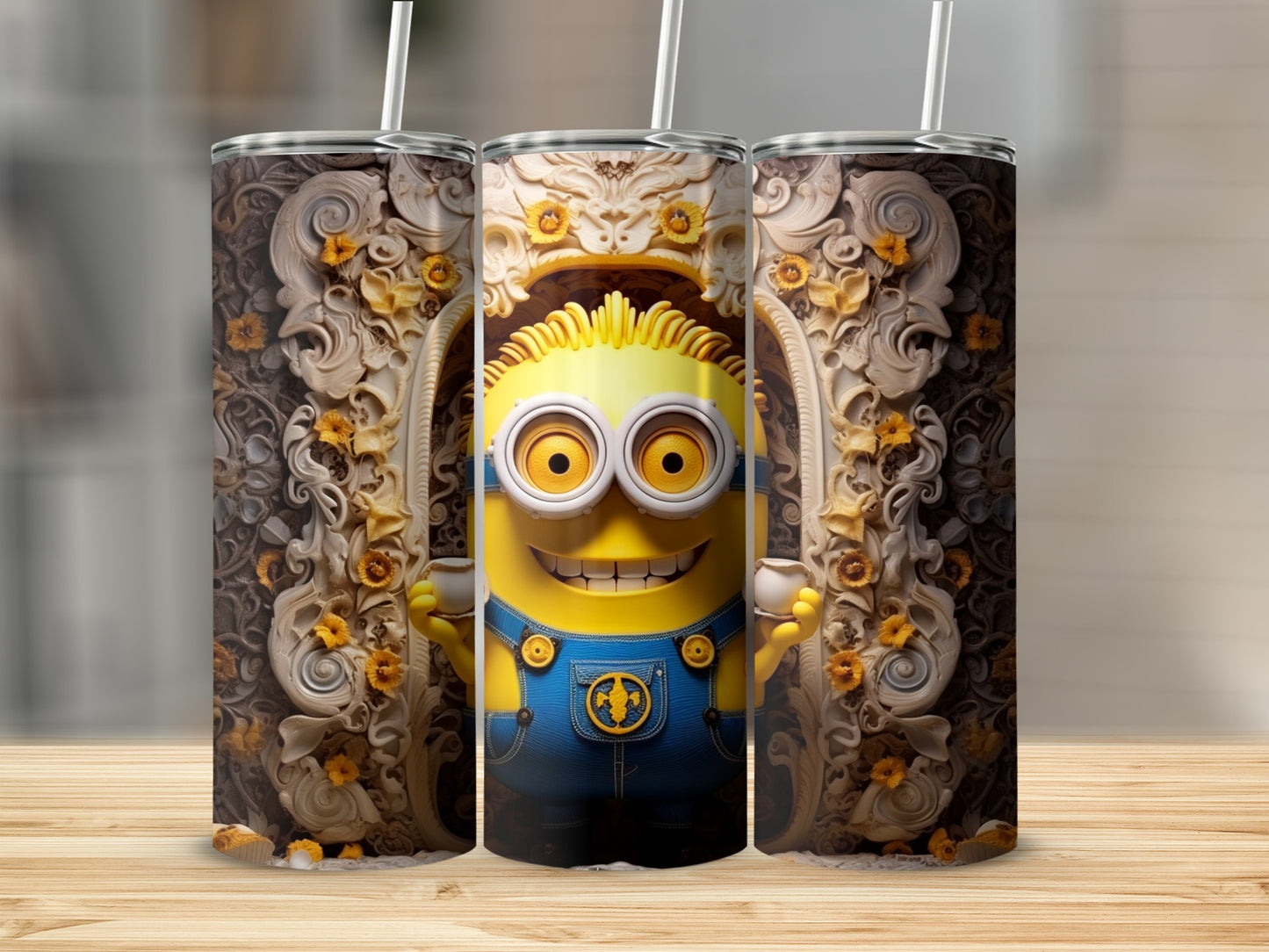 Cute Yellow Character Tumbler with Intricate Design