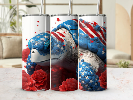 Tumbler with patriotic turtle and red roses design.