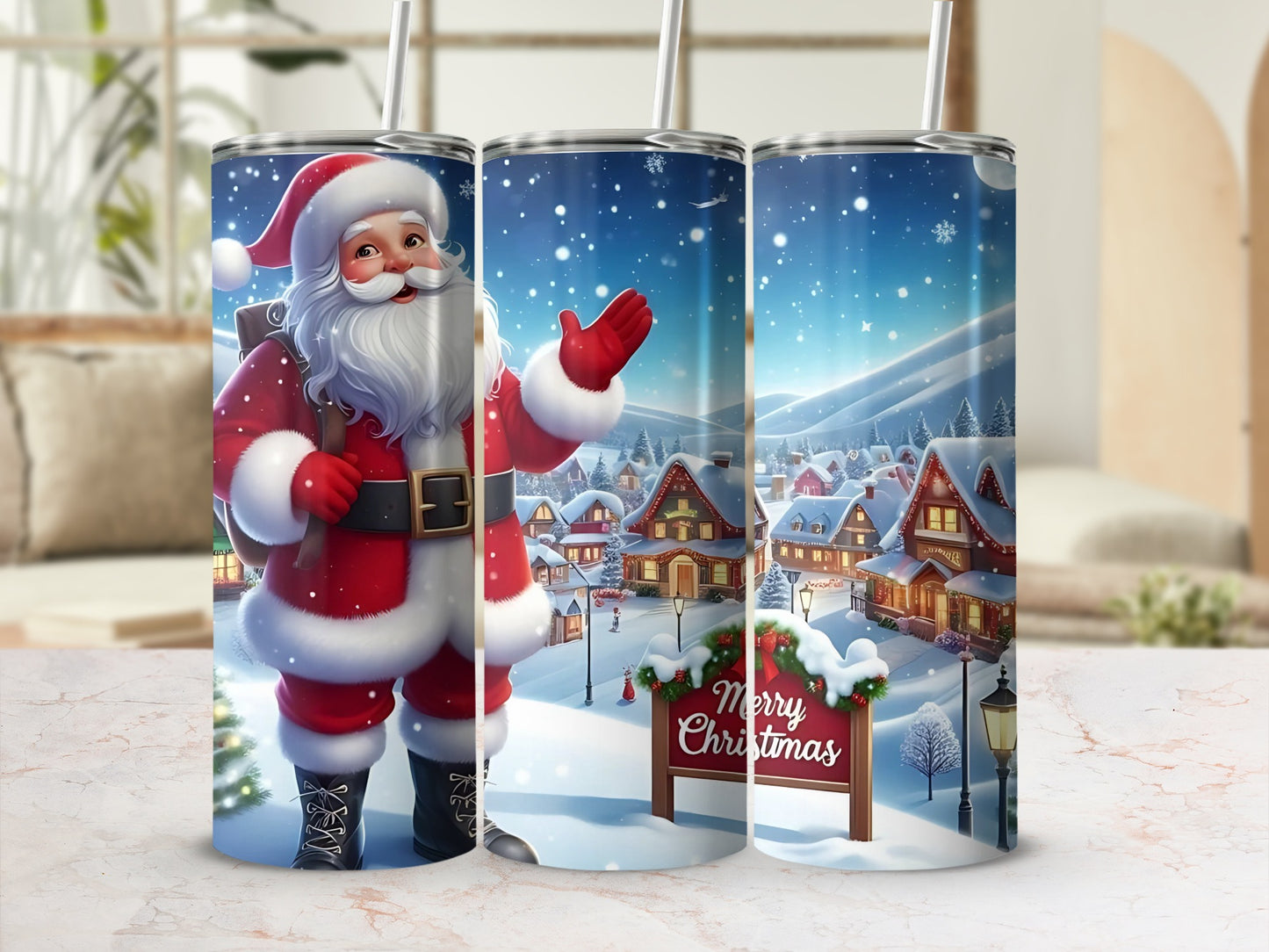 Festive Santa Claus Merry Christmas Winter Scene tumbler