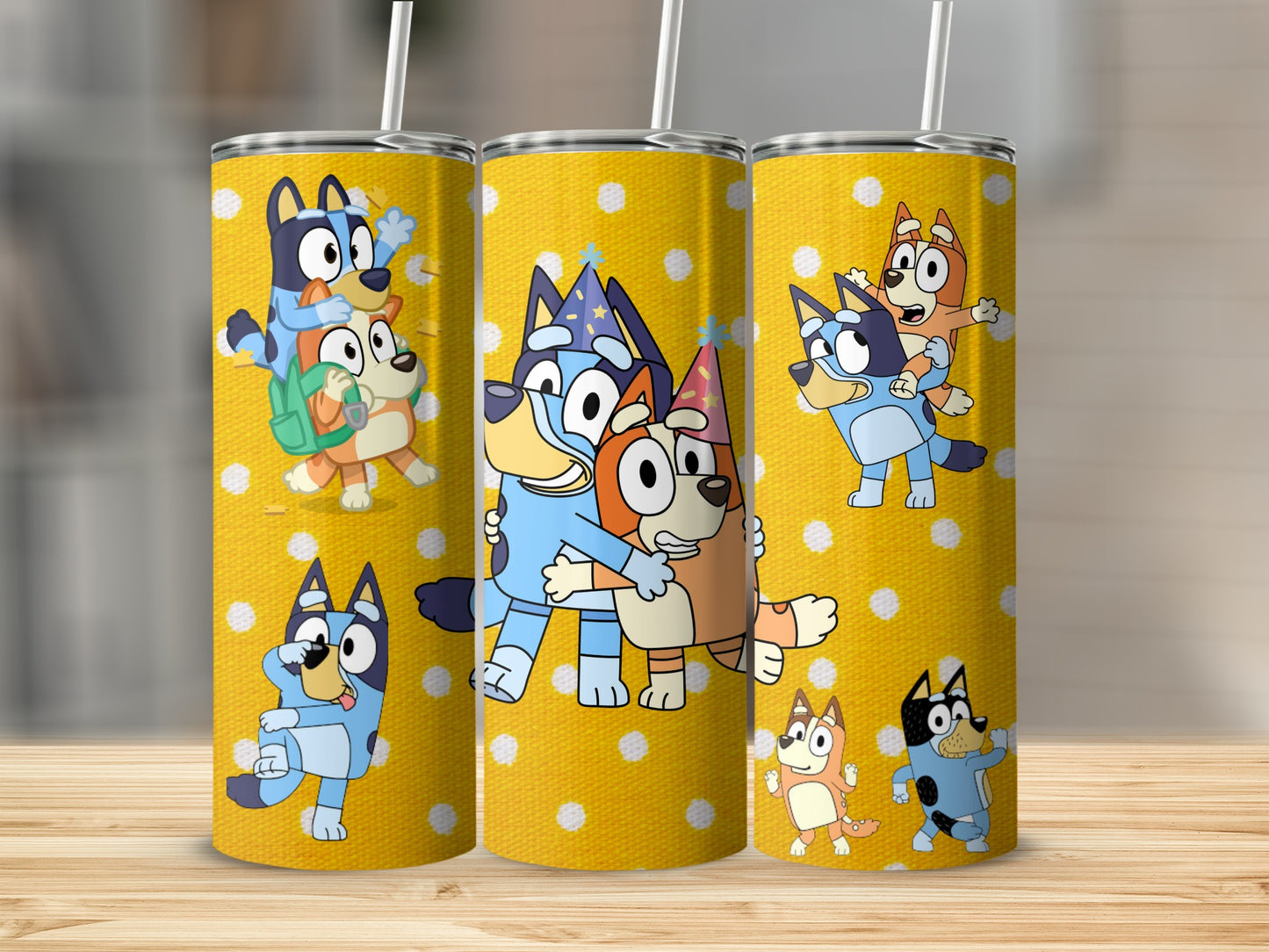 Adorable Bluey Theme Yellow Polka Dot Tumbler Cup