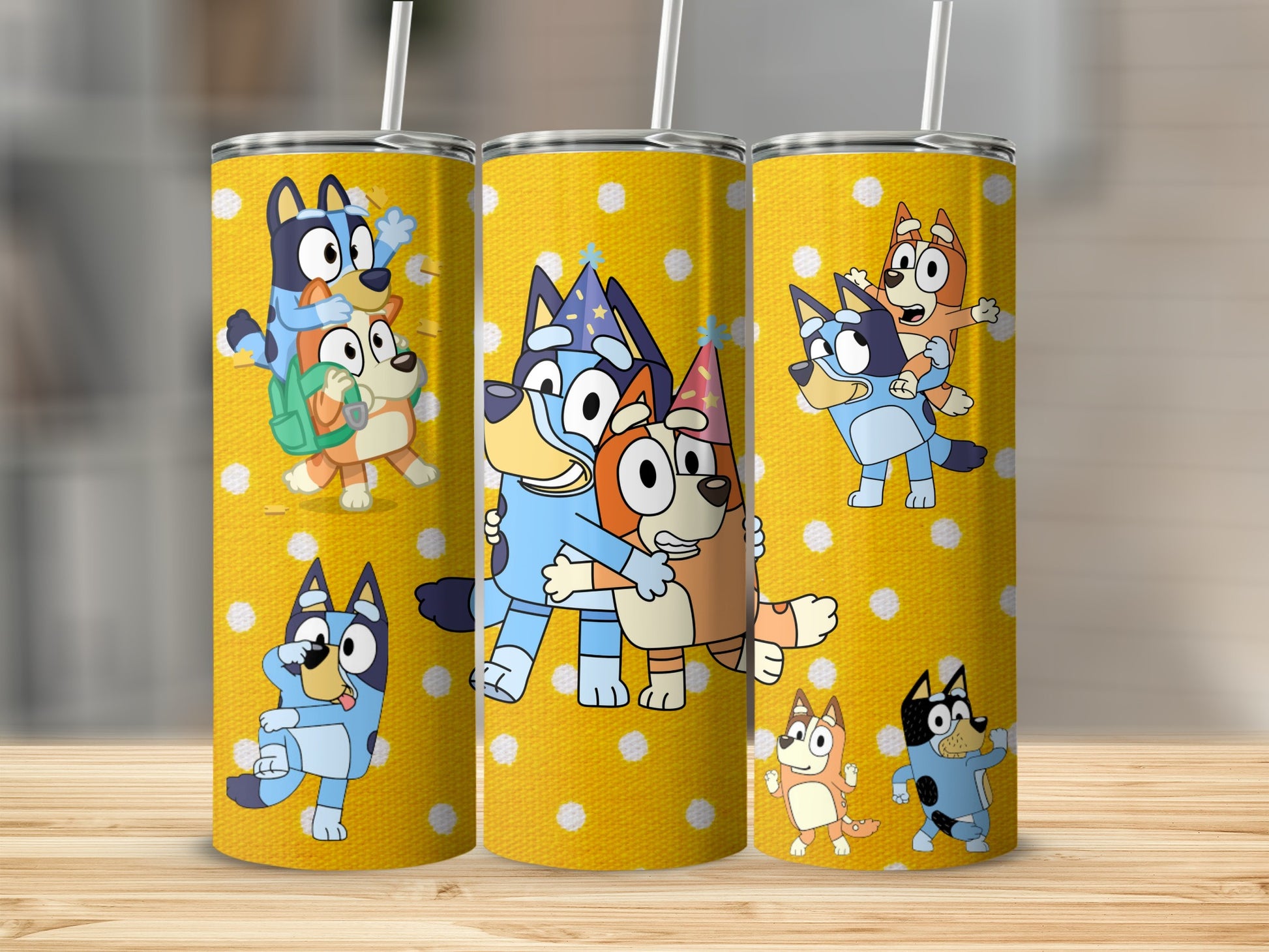 Adorable Bluey Theme Yellow Polka Dot Tumbler Cup