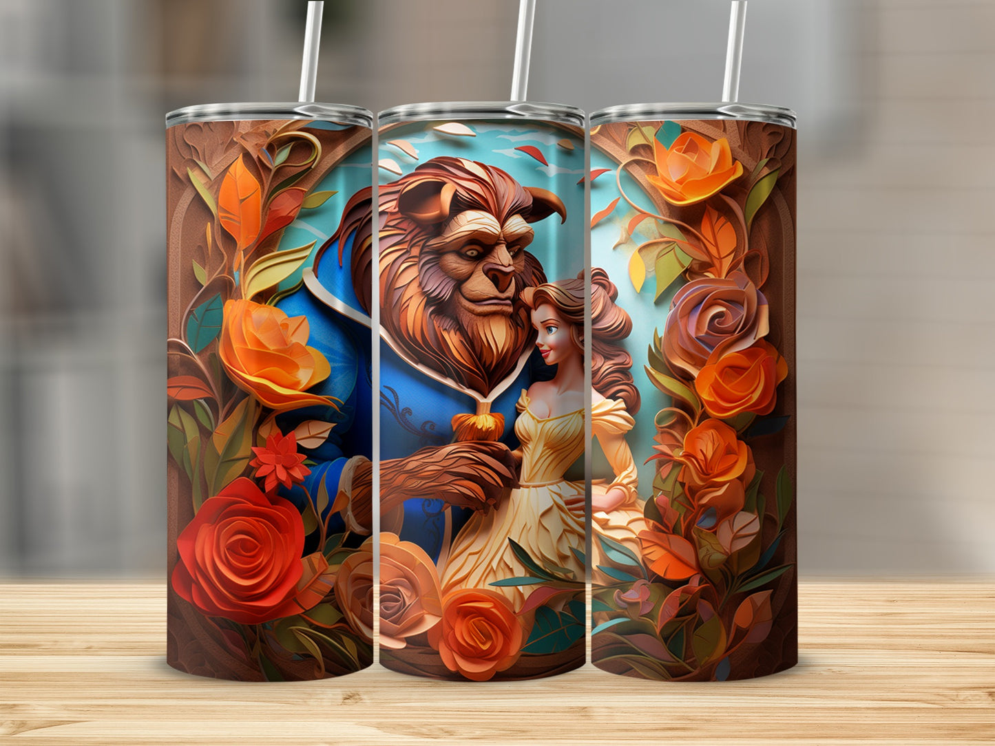 Beauty and the Beast Floral Double-Walled Skinny Tumbler